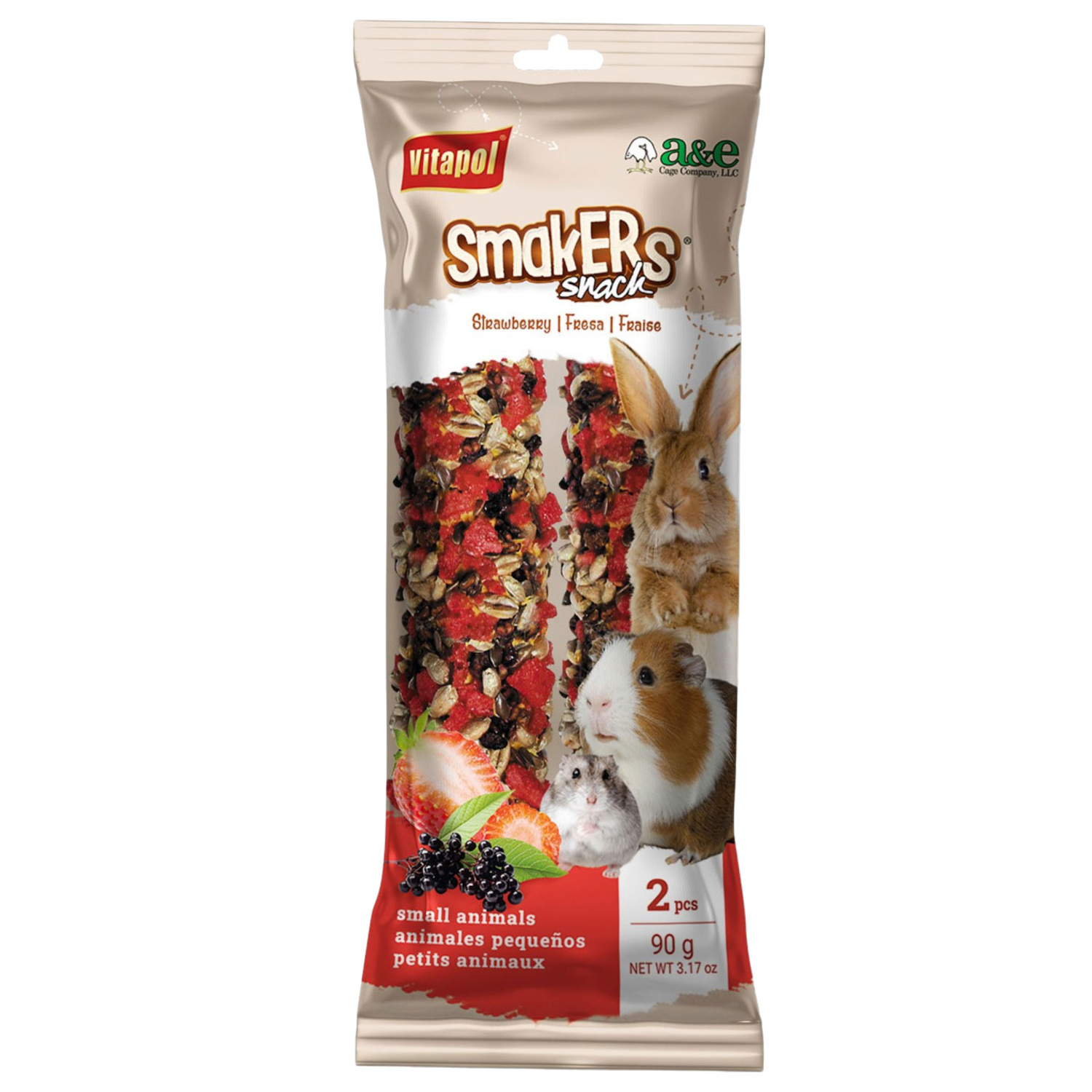 A & E Cage Vitapol Smakers Dehydrated Treat Sticks Small Animal Treats, Strawberry, 3.17-Oz, 2-Pack