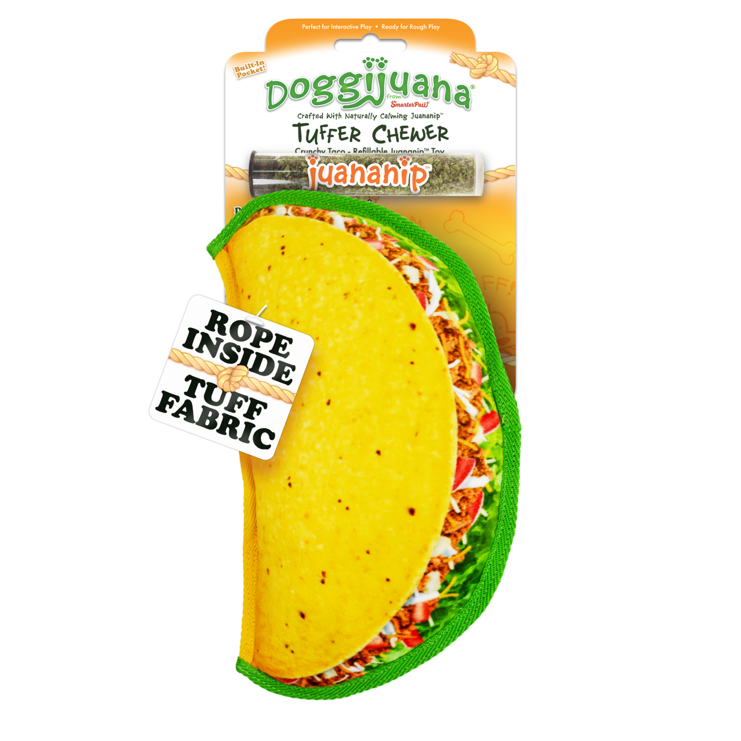 Doggijuana Tuffer Chewer Crunchy Taco Durable Dog Toy With Juananip Catnip