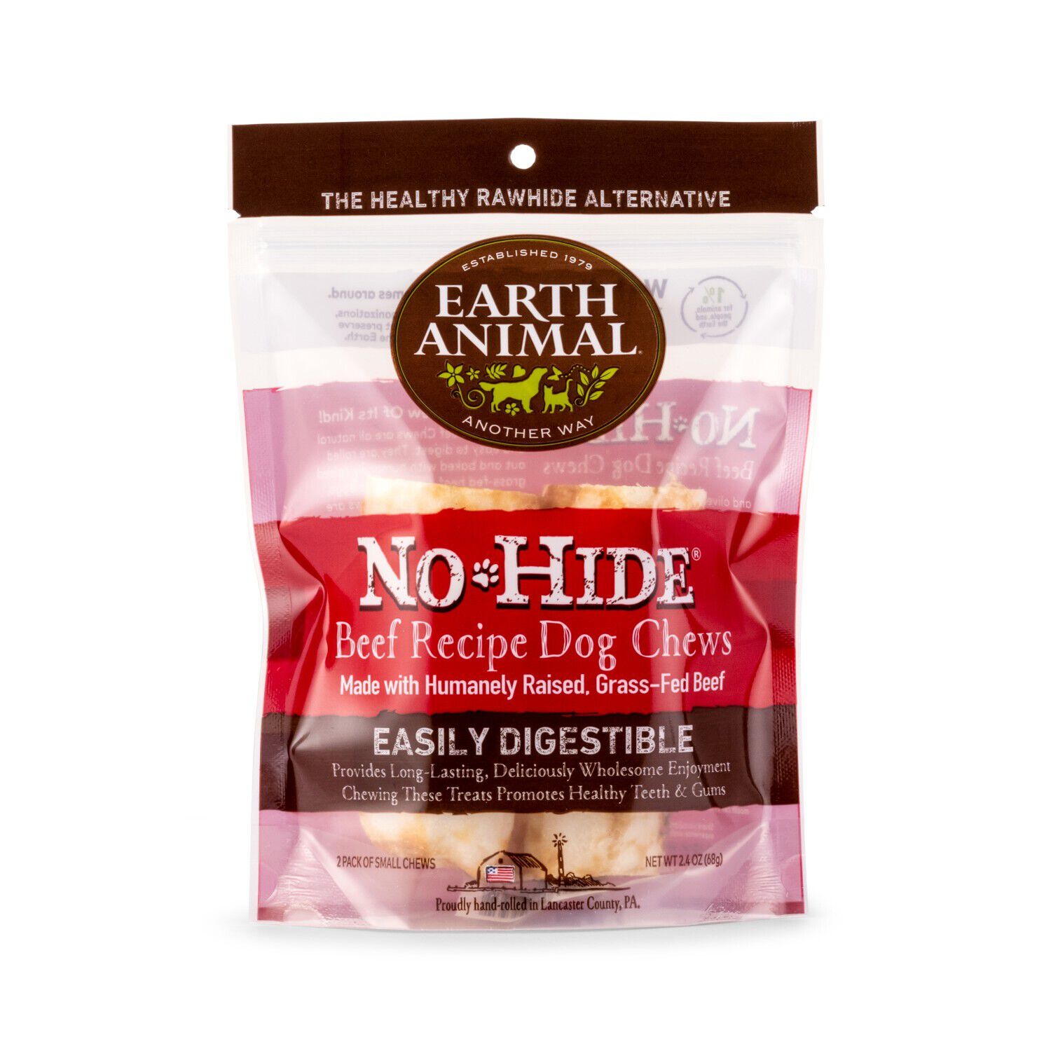 Earth Animal No-Hide Rawhide Alternative Dog Treat Chews, Grass-Fed Beef, 2 Pack