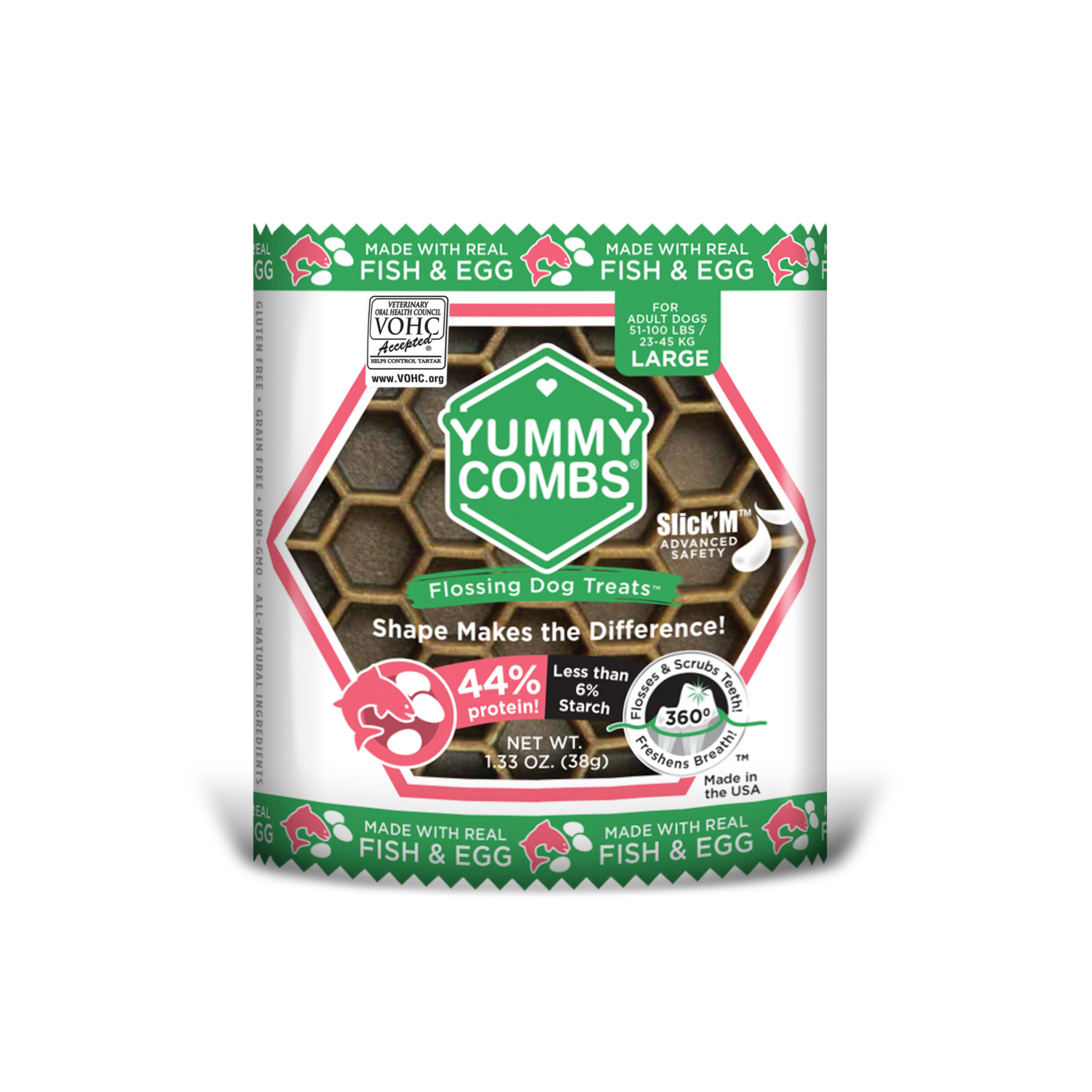 Yummy Combs Large Dog Grain Free Dental Treats, Fish & Egg, 1 Pack
