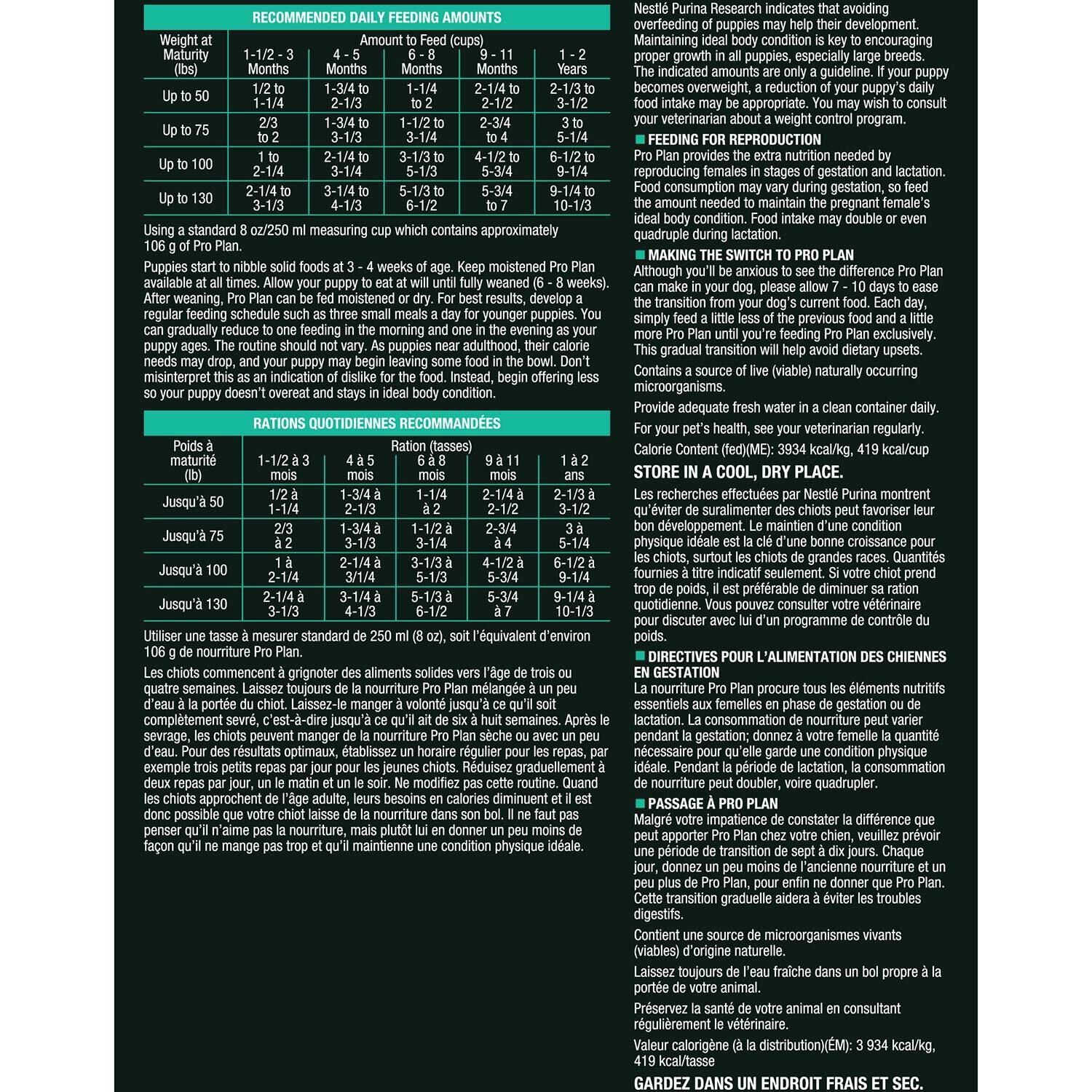 Purina pro plan savor puppy feeding chart hot sale