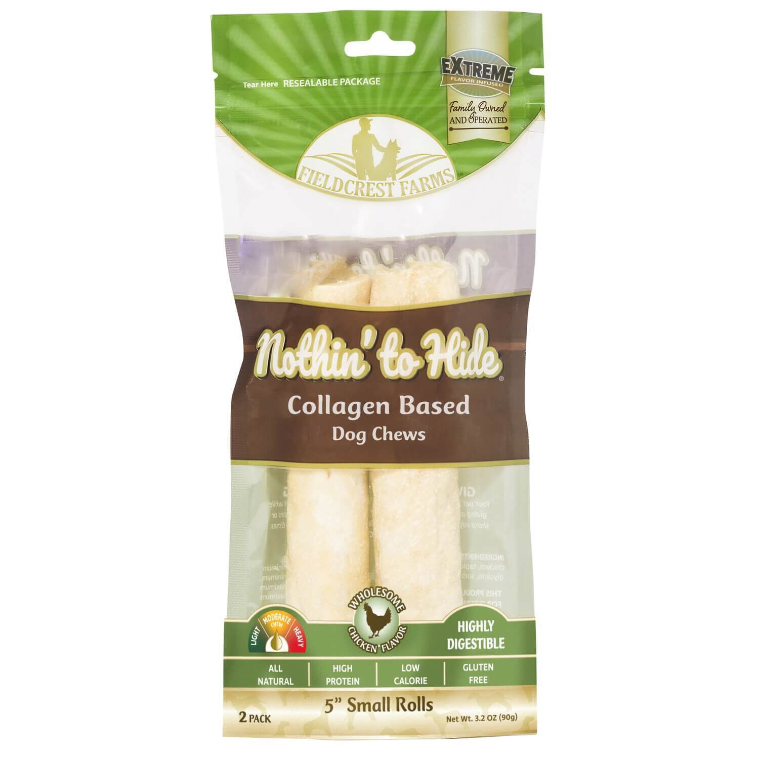 Nothin' To Hide Collagen Based Small Roll Dog Treats, 5" Chicken Flavor Chews, 2 Count