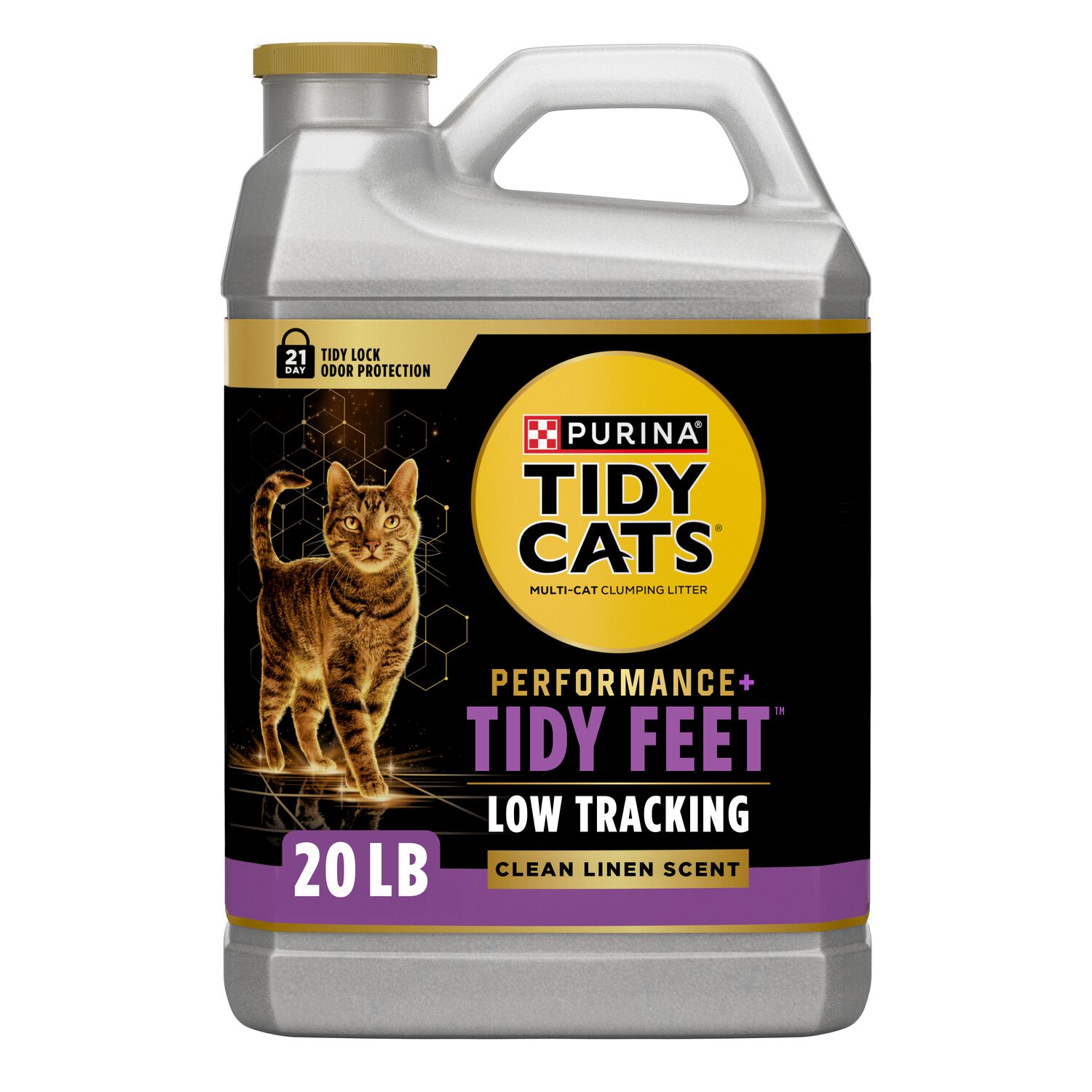 Tidy Cats Performance Plus Tidy Feet Low Tracking Scented Clumping Multi-Cat Litter, Clean Linen Scent, 20-Lb Jug