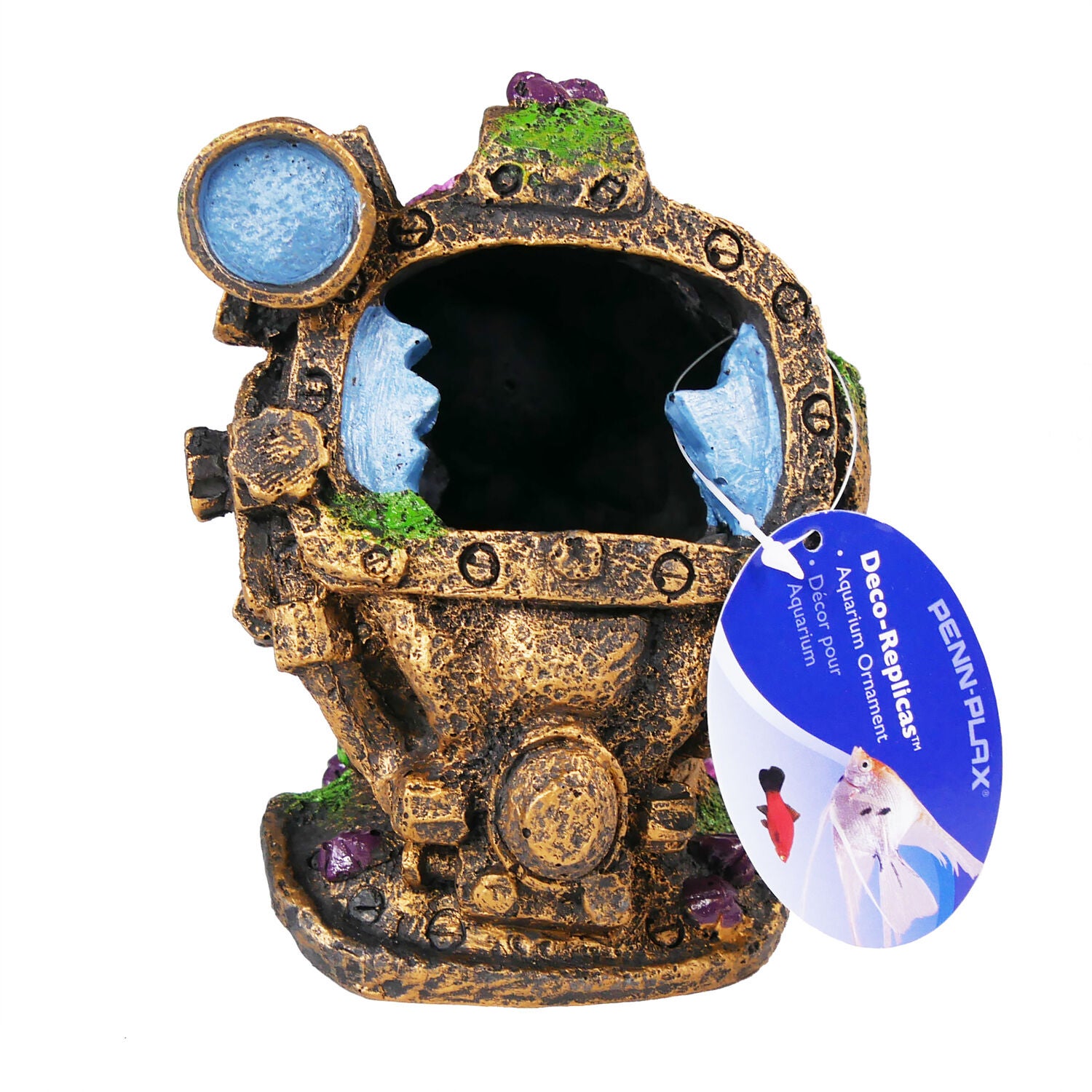 Penn-Plax Tide & Treasure Diver Helmet Aquarium Decor &ndash; Small