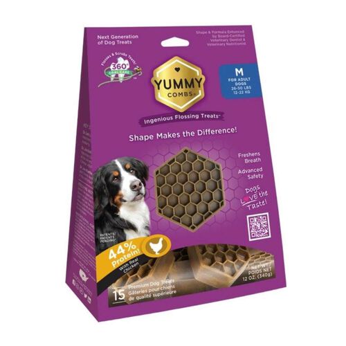 Yummy Combs Grain Free Protein Rich Medium Dog Dental Treat, 12oz, 15 Count