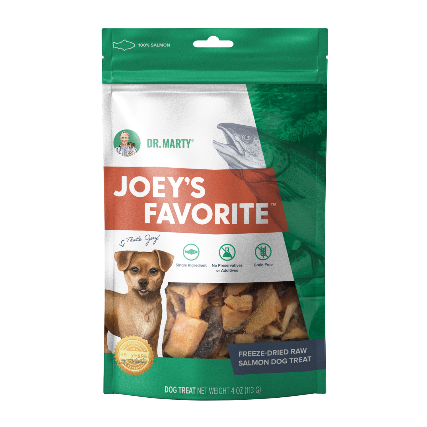 Dr. Marty Joey's Favorite Freeze-Dried Raw Salmon Dog Treats, 4-Oz Bag