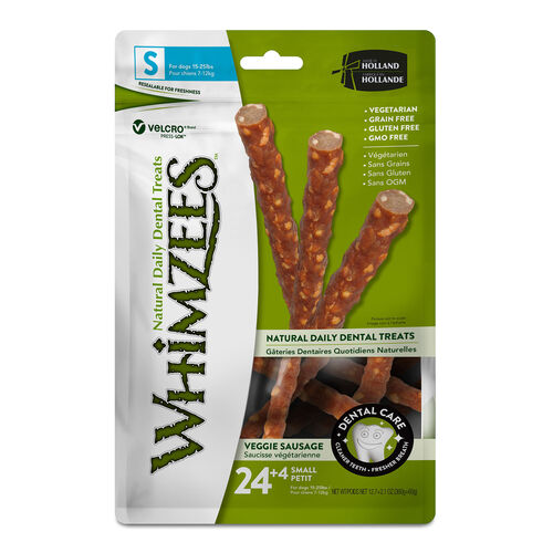 Whimzees Grain Free Veggie Sausage Dental Treats For Small Dogs 15 25 Lbs