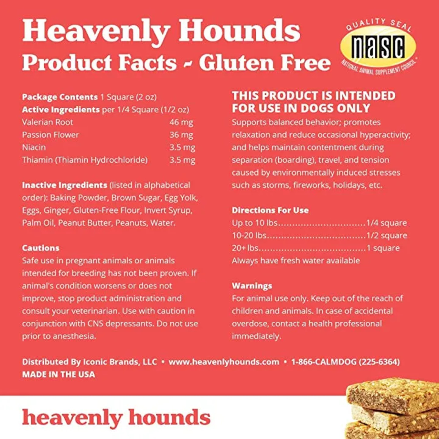 Heavenly Hounds Peanut Butter Relaxation Squares Dog Chews, Hemp-Free Calming Dog Snacks, 2-Oz