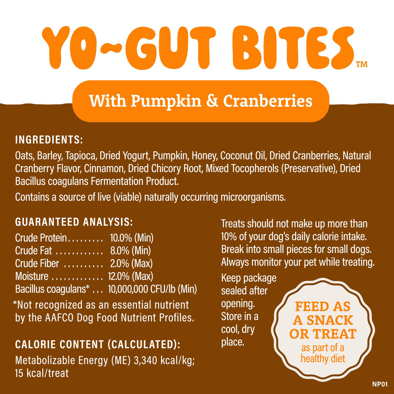 Natural Balance Yo-Gut Bites Biscuit Dog Treats, Pumpkin & Cranberries With Greek Yogurt Drizzle, 10-Oz Bag