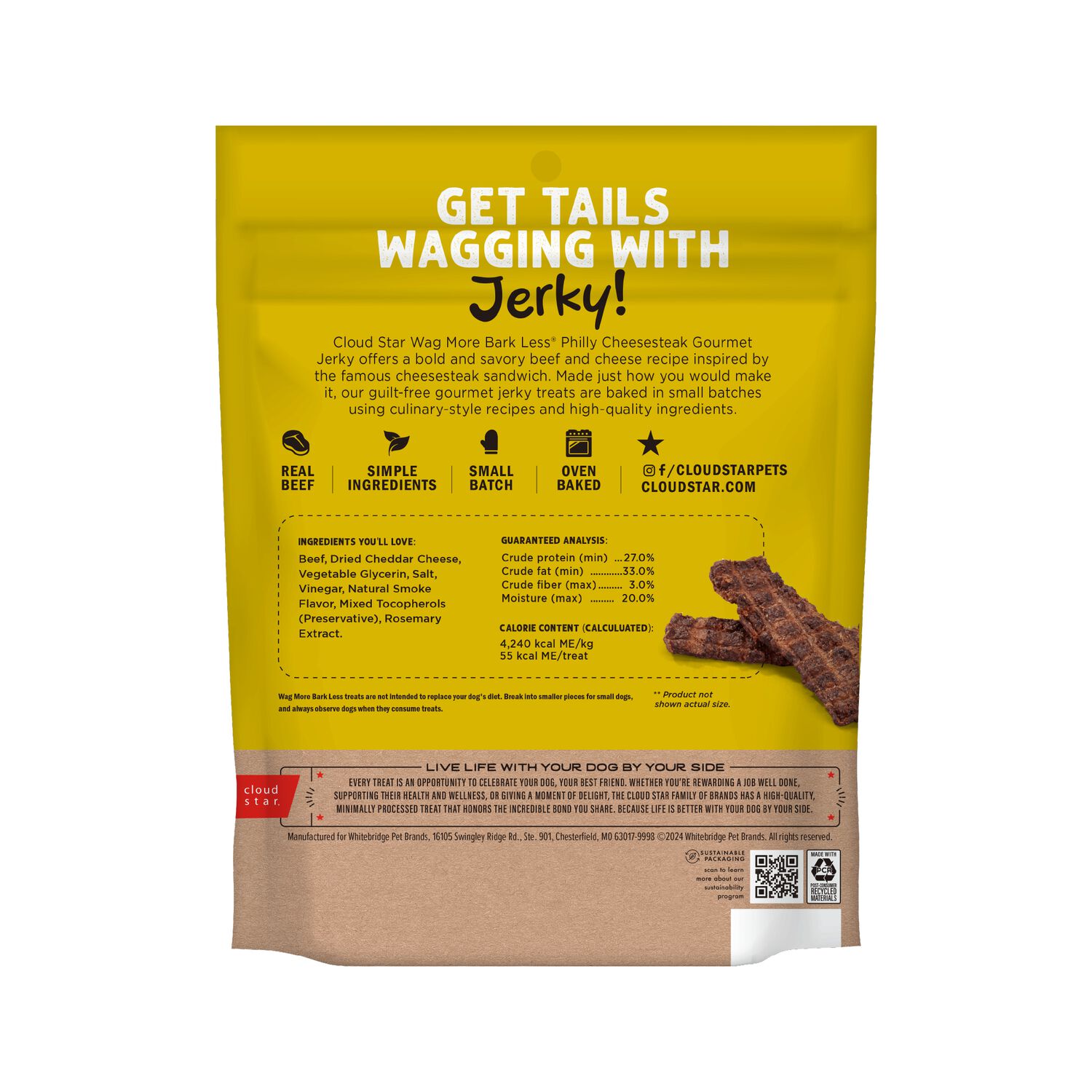 Wag More Bark Less Philly Cheesesteak Beef Jerky Dog Treats, 10-Oz