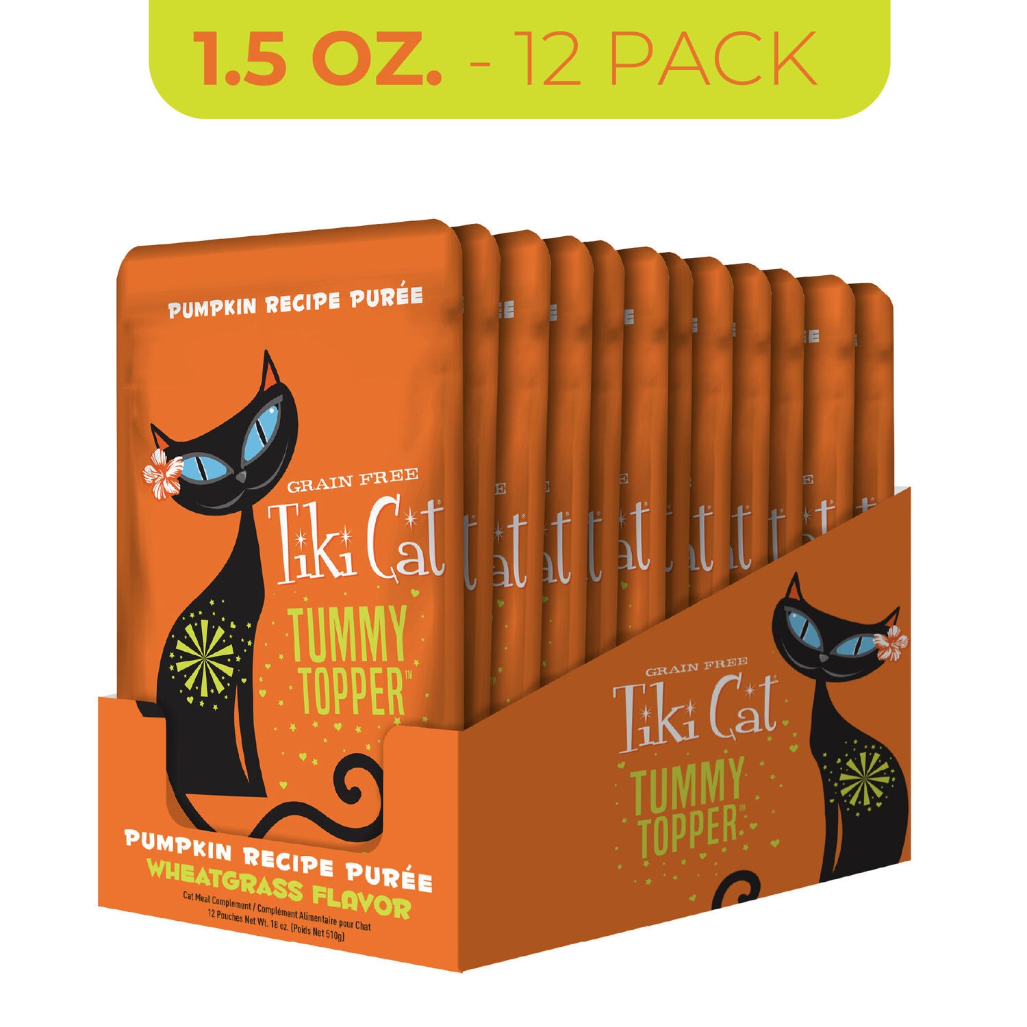 Tiki Cat Tummy Topper Wet Cat Food Topper, Pumpkin & Wheatgrass, 1.5-Ounce Pouch Pack Of 12