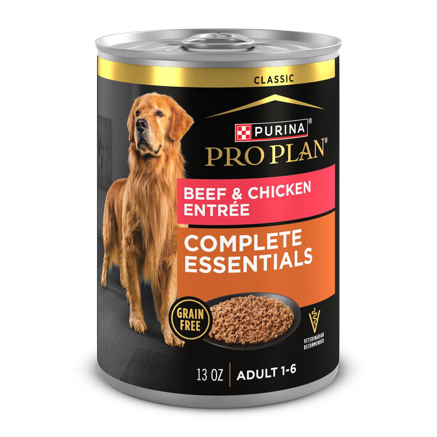 Purina Pro Plan Grain-Free Classic Pate Beef And Chicken Entree Wet Dog Food, 13Oz - Pack Of 12