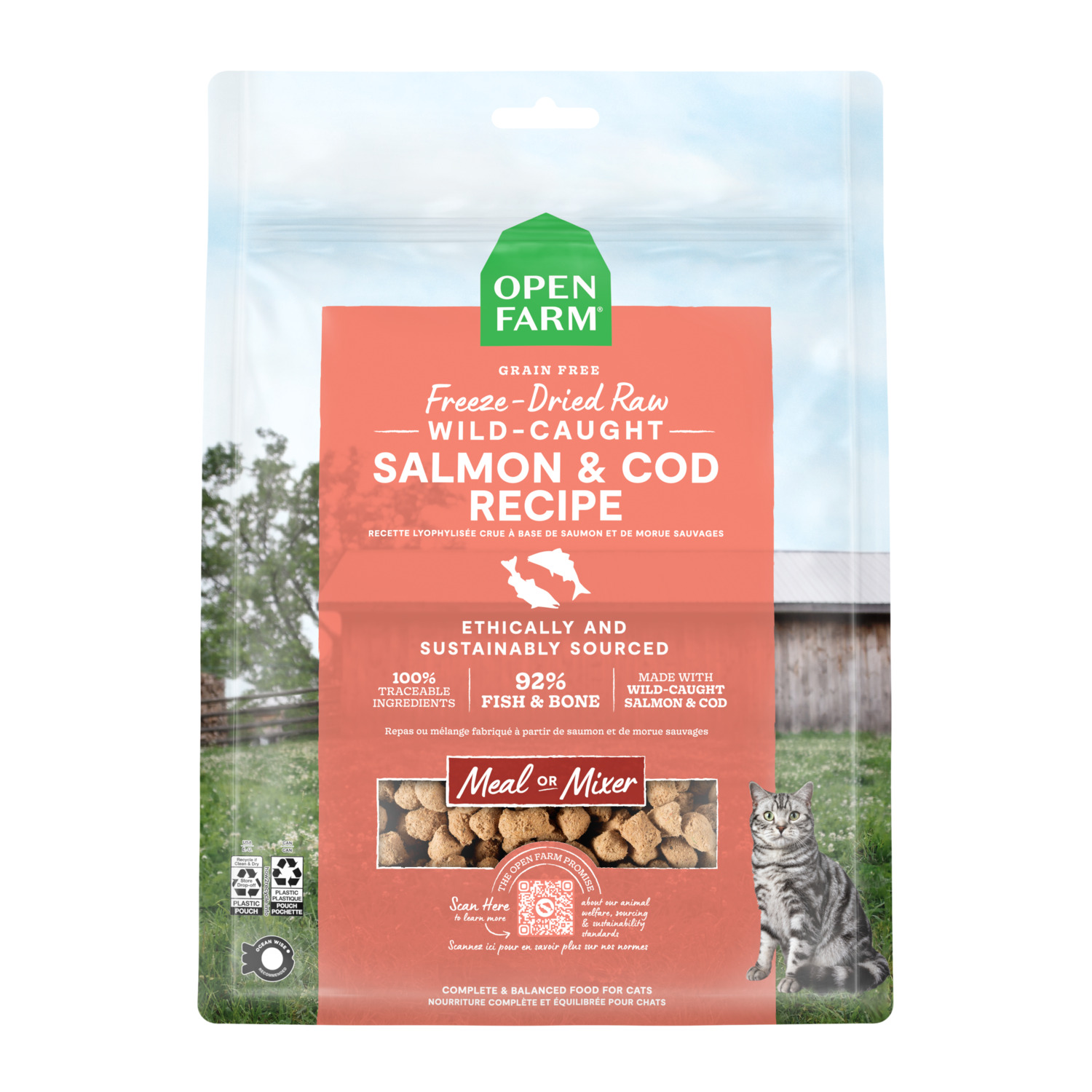 Open Farm Freeze Dried Raw Grain-Free Salmon & Cod Morsels Cat Food & Food Topper, 3.5Oz