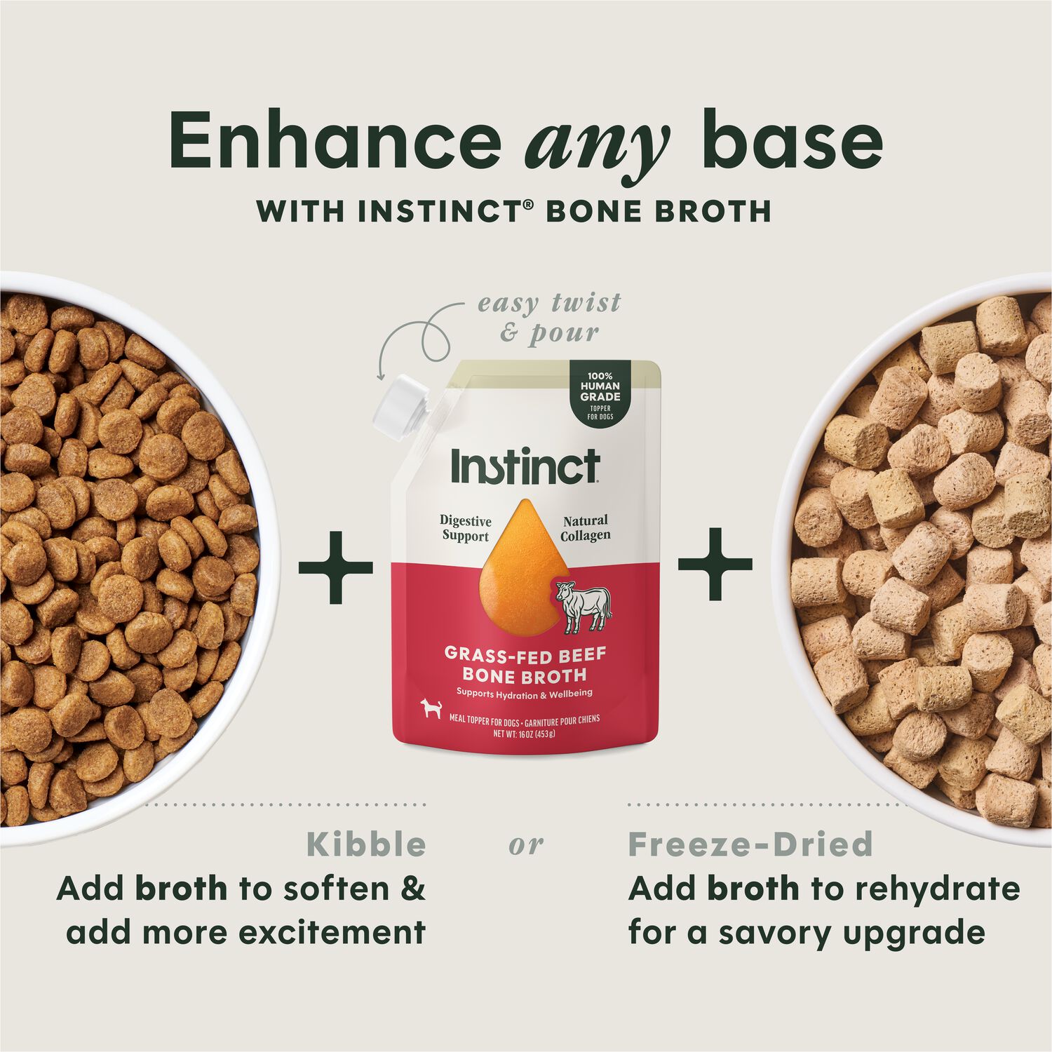 Instinct Grass-Fed Beef Bone Broth Dog Food Topper, 16-Oz Resealable Pouch Pack Of 6