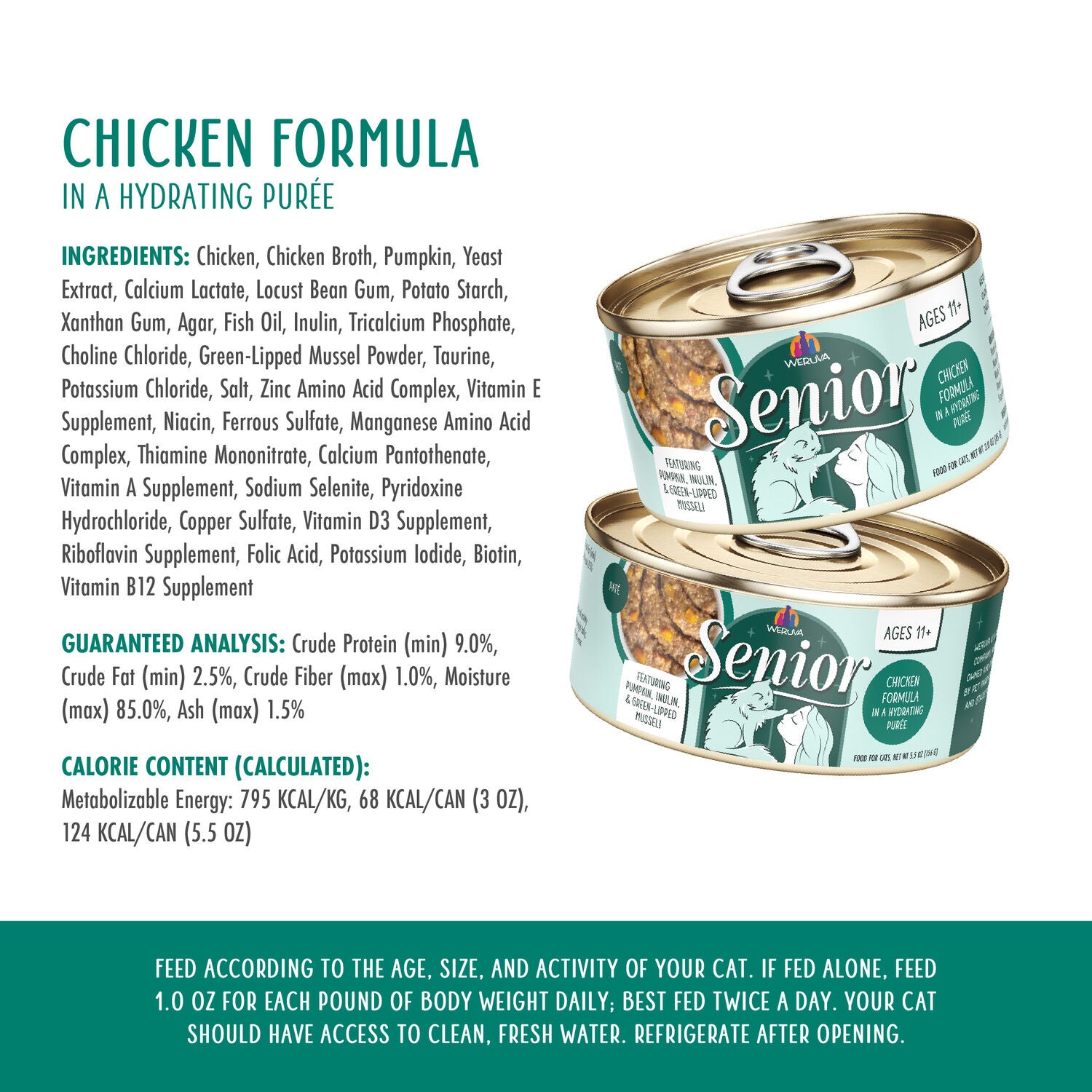 Weruva Cat Senior Chicken Formula In A Hydrating Pur&eacute;e Wet Cat Food, 3-Oz Can