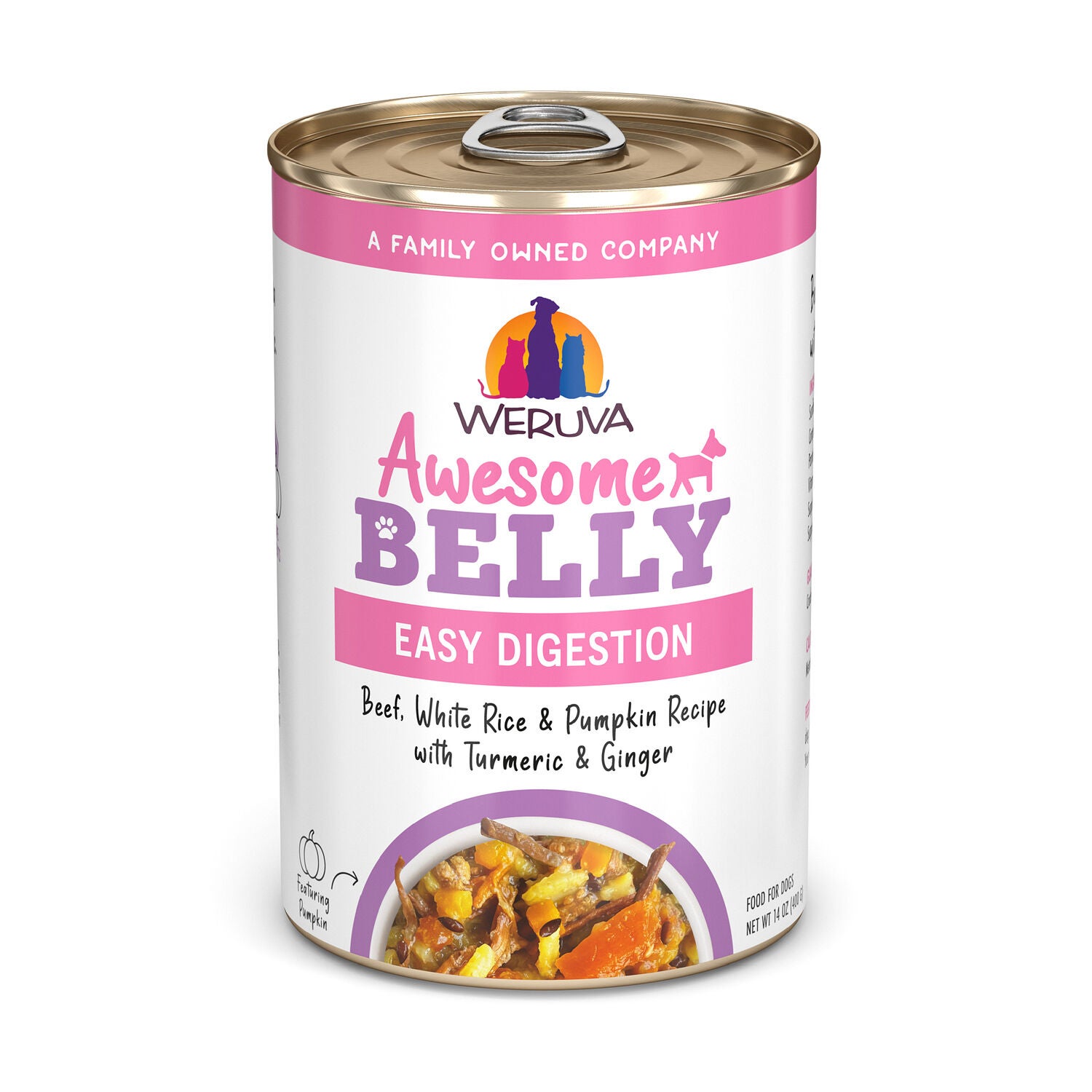 Weruva Awesome Belly Beef, White Rice, And Pumpkin Recipe Wet Dog Food With Turmeric And Ginger, 14-Oz Pack Of 10