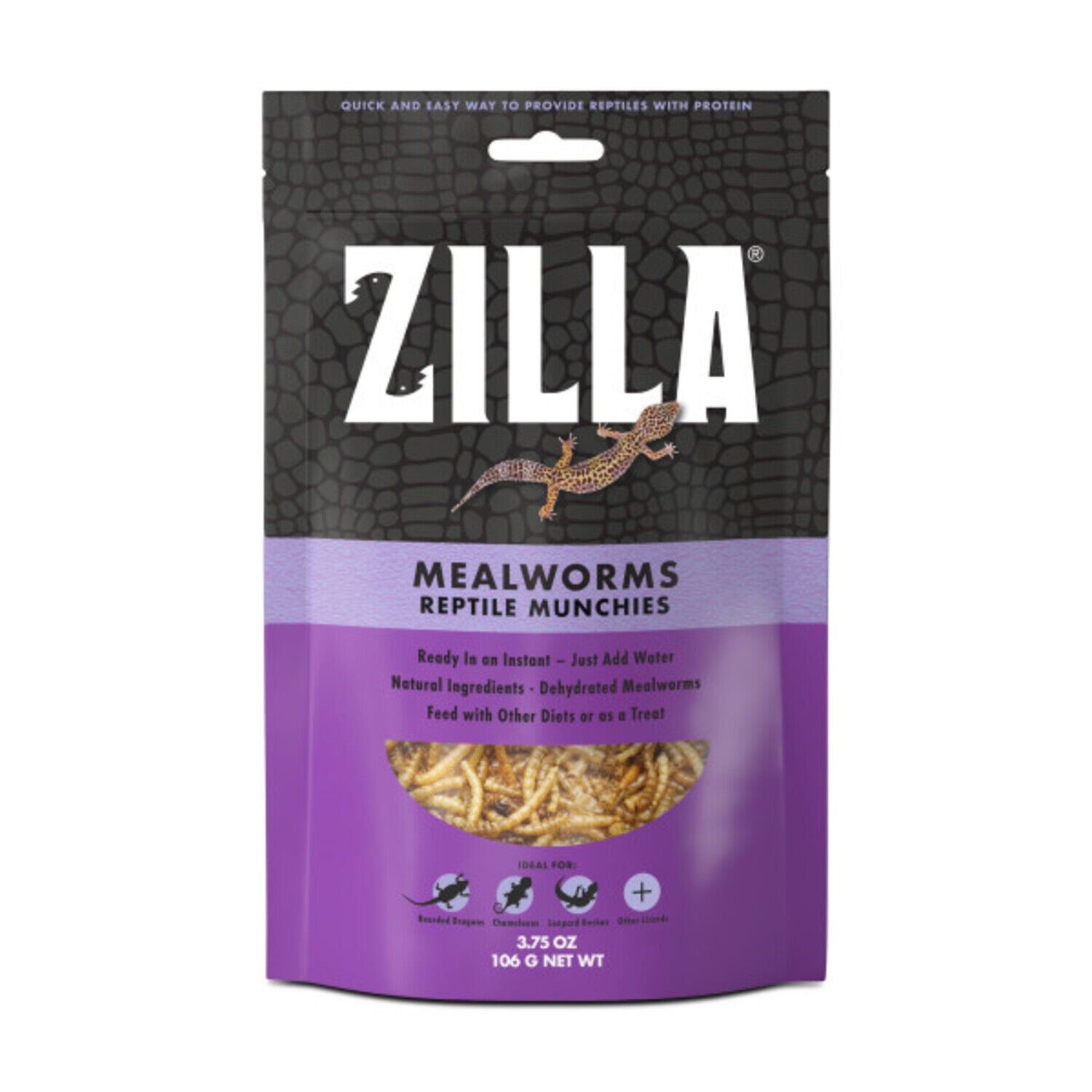 Zilla Reptile Munchies Mealworm Reptile Food In A Resealable Bag, 3.75 Ounces