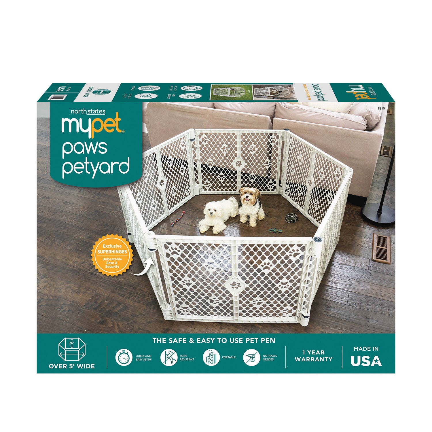 Mypet Paws Petyard 6-Panel Dog Exercise Pen, 26" High - Gray