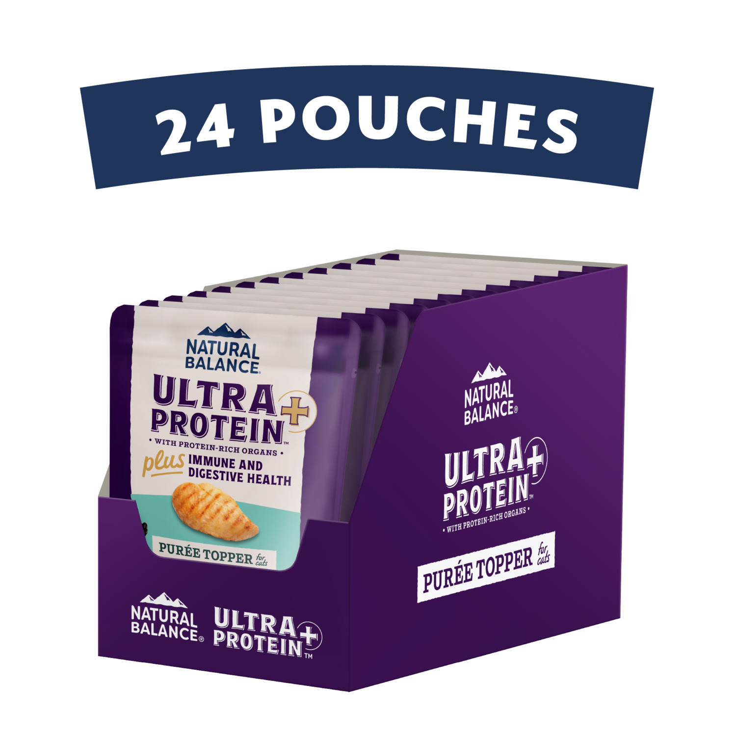 Natural Balance Ultra Protein Plus Wet Cat Food, Immune And Digestive Health Real Chicken With Pumpkin Recipe Puree Topper, 2.4-Oz.