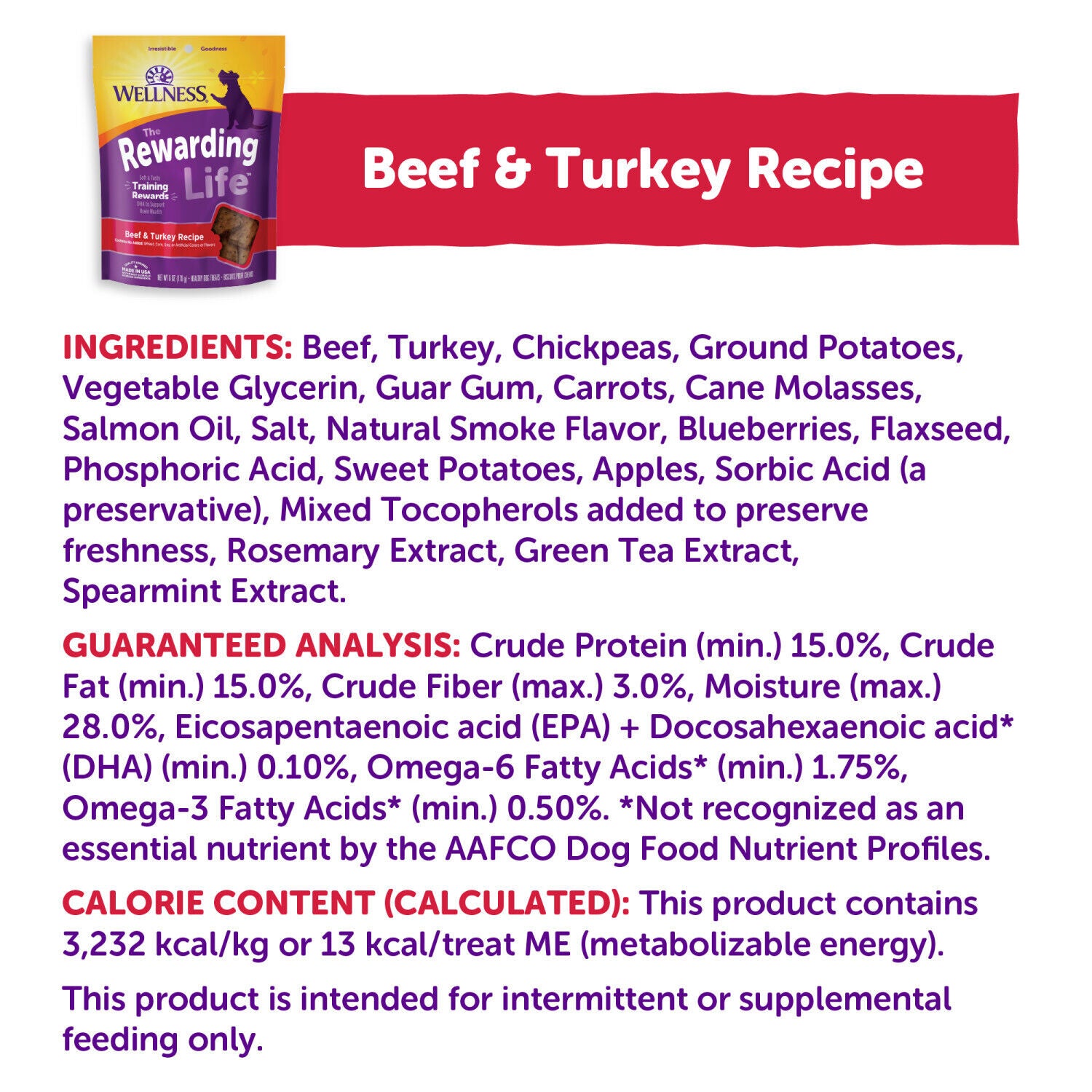 Wellness Rewarding Life Dog Treats, Training Treat, Grain Free, Soft Beef & Turkey (6 Ounce Bag)