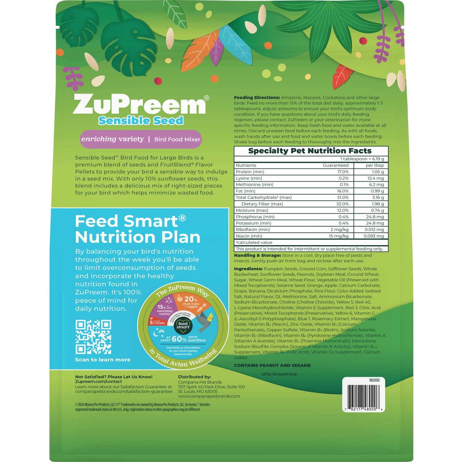 Zupreem Sensible Seed For Large Birds Bird Food, 2-Lb
