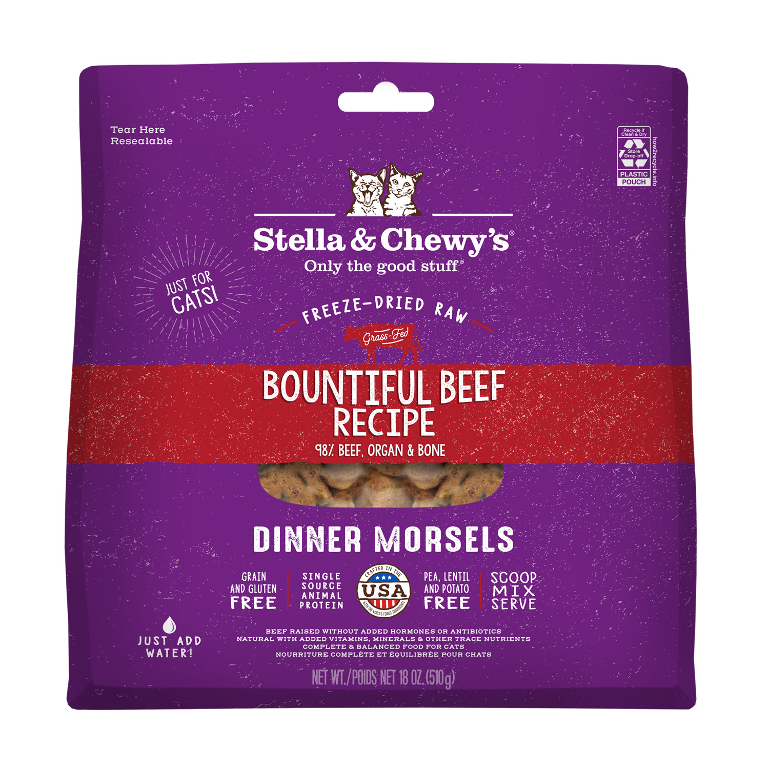 Stella & Chewy's Cat Freeze Dried Dinner Morsels Freeze-Dried Cat Food, Bountiful Beef Recipe