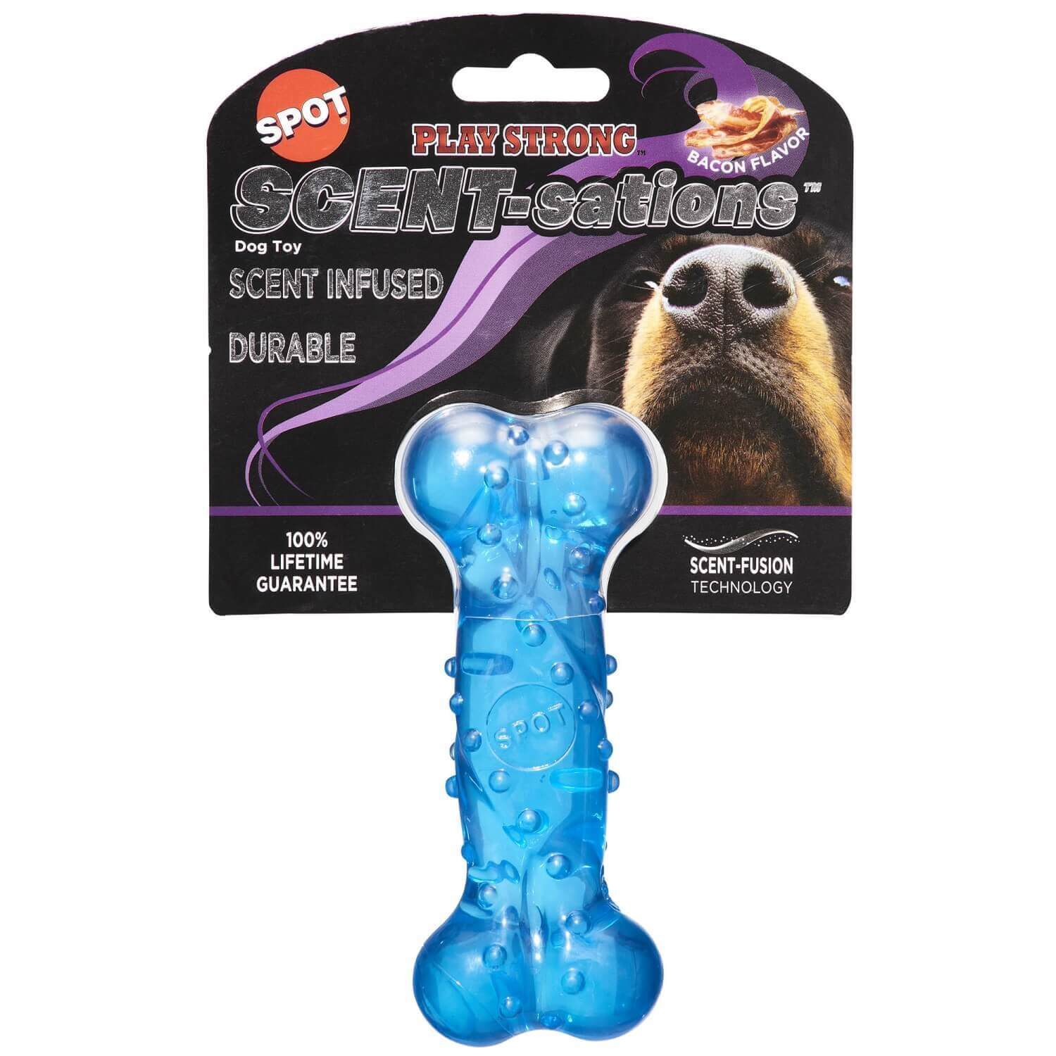 Spot Play Strong Scent-Sation Bacon Flavored Dog Bone Toy, 6"