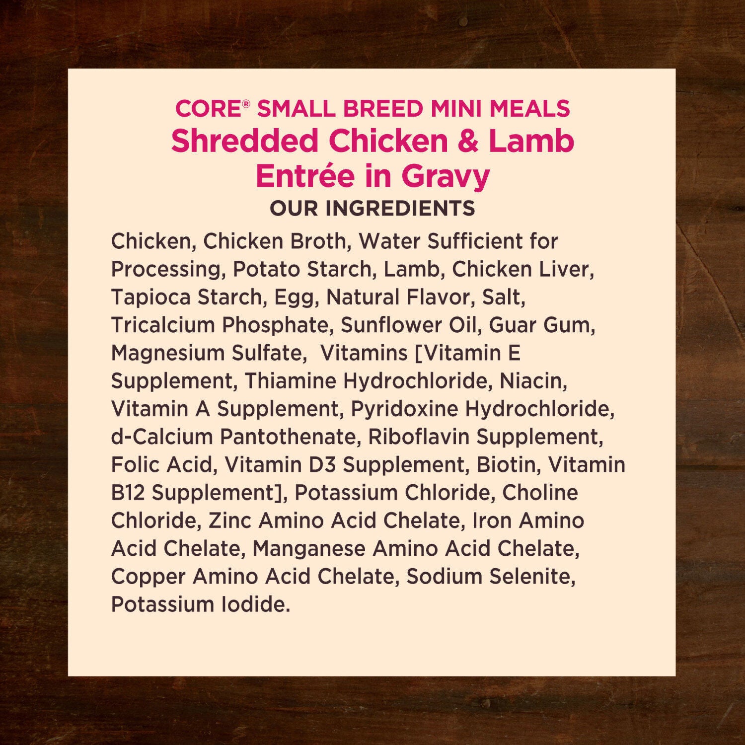 Wellness Core Natural Grain Free Small Breed Mini Meals Wet Dog Food, Shredded Chicken & Lamb Entr&eacute;e In Gravy, 3-Ounce Pouch