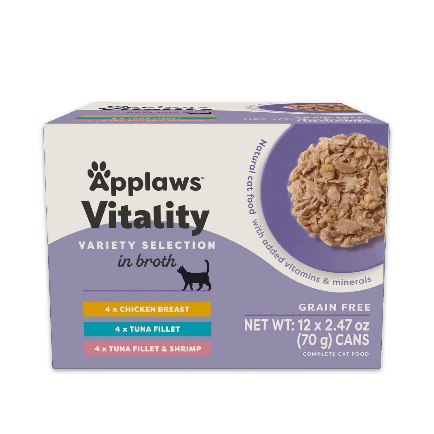 Applaws Vitality Natural Wet Cat Food With Added Vitamins & Minerals Variety Selection In Broth, 2.47-Oz Pack Of 12