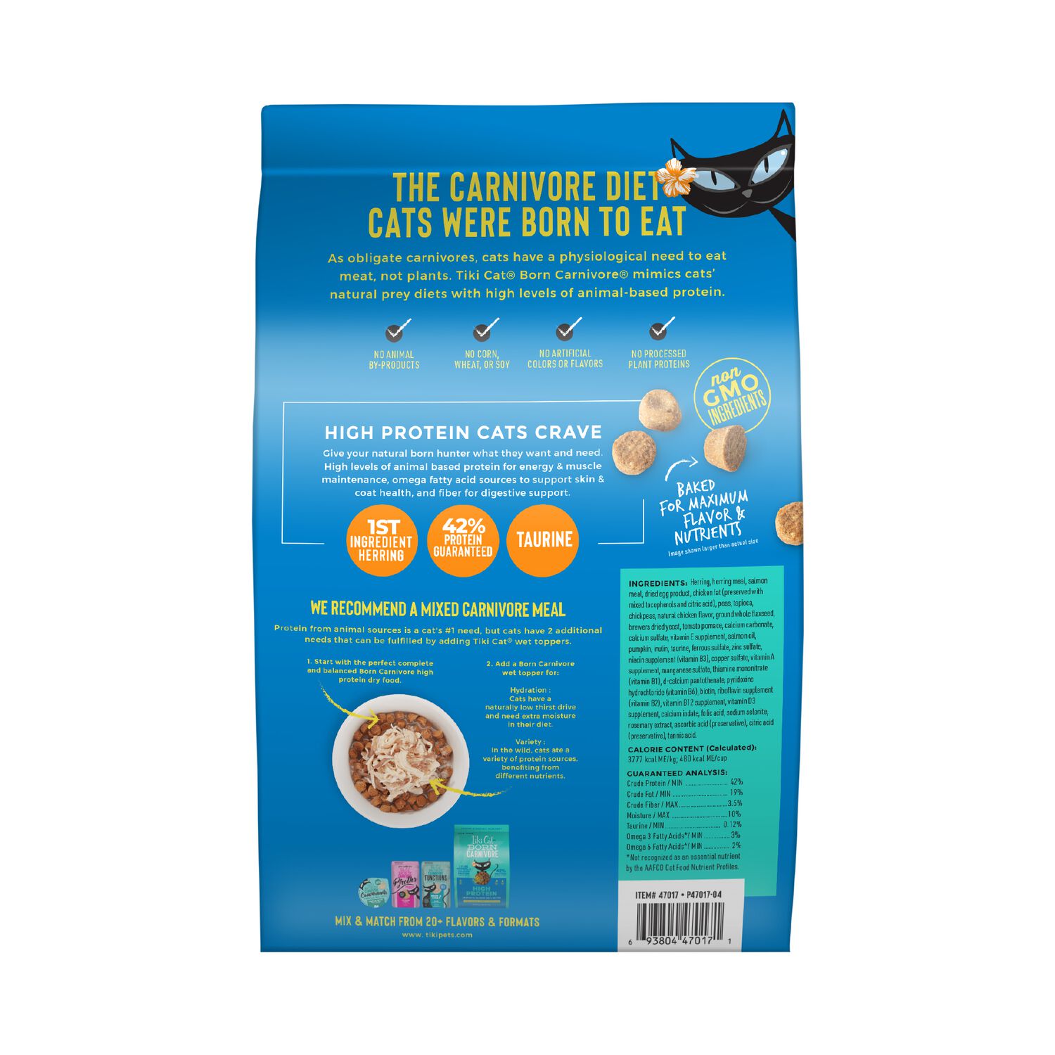 Tiki Cat Born Carnivore High Protein Dry Cat Food, Herring & Salmon Meal, 2.8-Lb Bag