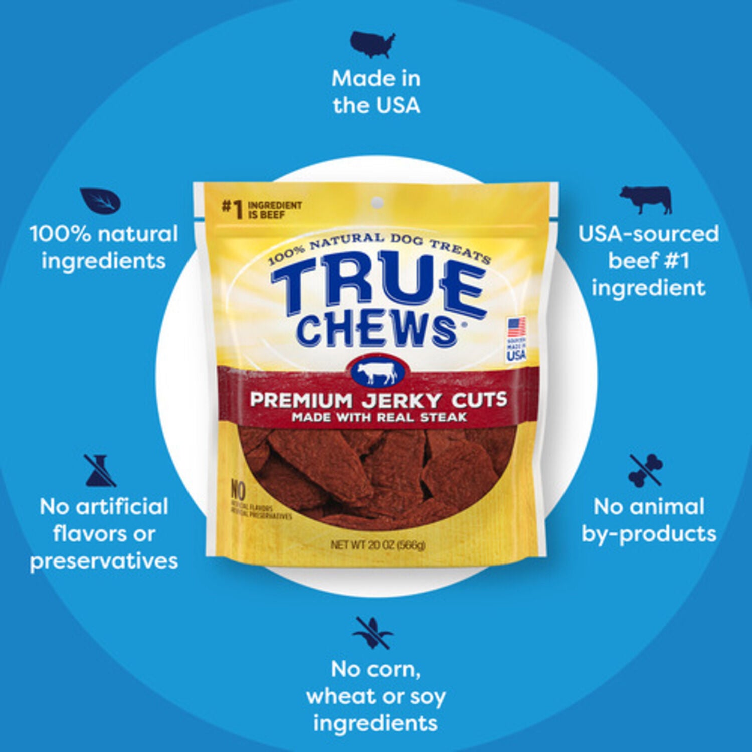 Blue Buffalo True Chews Premium Jerky Cuts Natural Steak Dog Treats, 20-Oz Bag