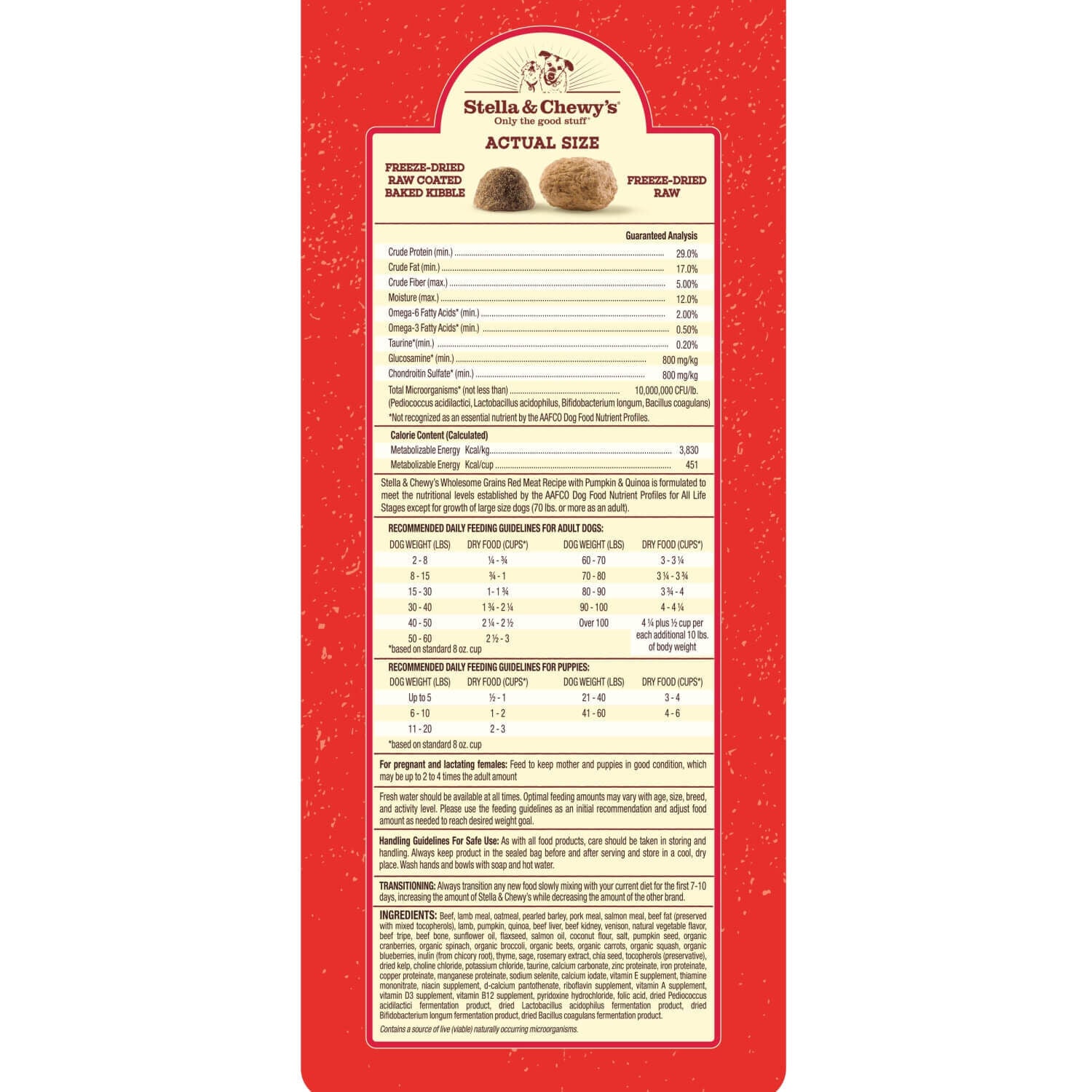 Stella & Chewy's Raw Blend Wholesome Grains Kibble With Freeze Dried Raw Pieces Dry Dog Food, Red Meat Recipe