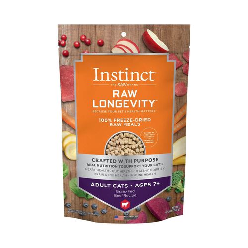 Instinct® Raw Longevity™ 100% Freeze Dried Raw Meals Grass Fed Beef Recipe For Adult Cats Ages 7+