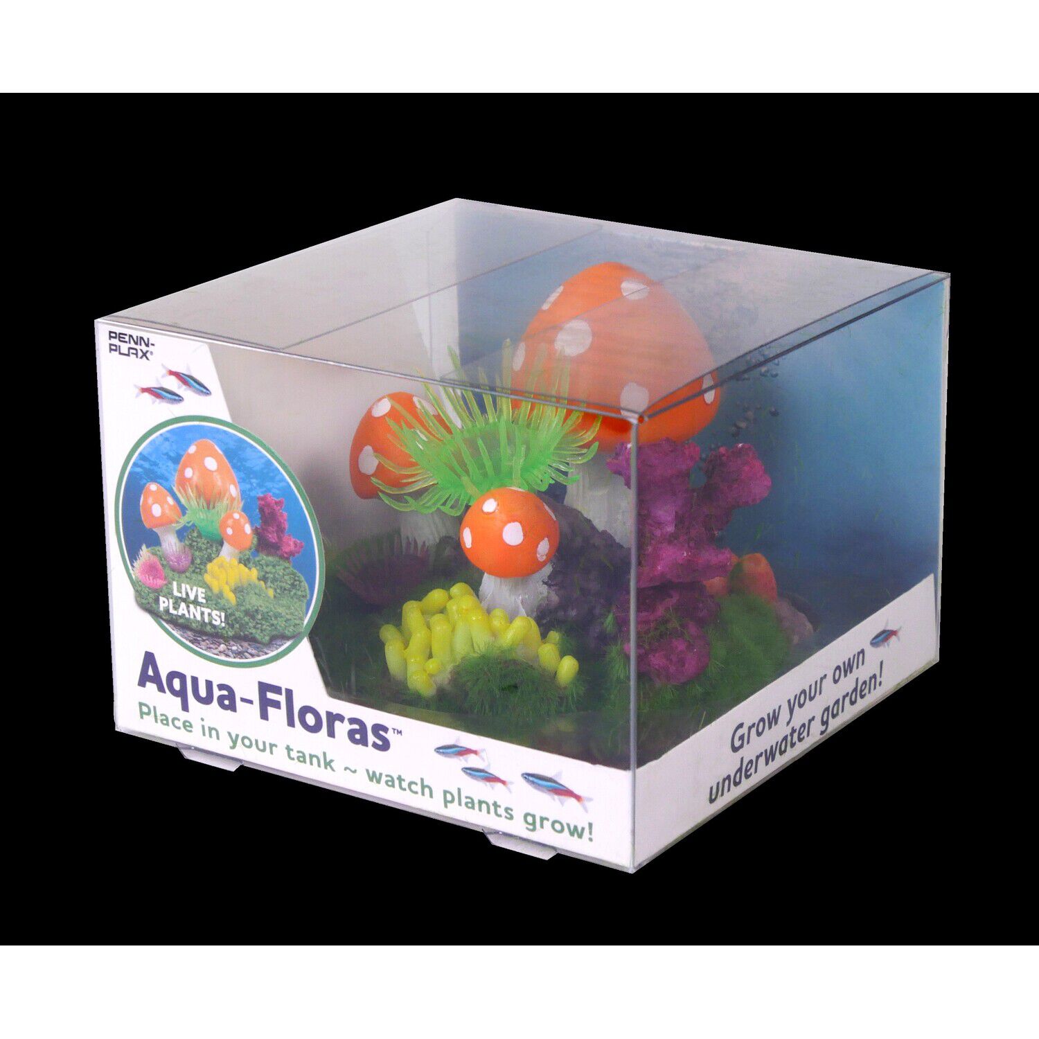 Penn-Plax Tide & Treasure Mushroom Patch Aqua Flora Fish Ornament - Medium