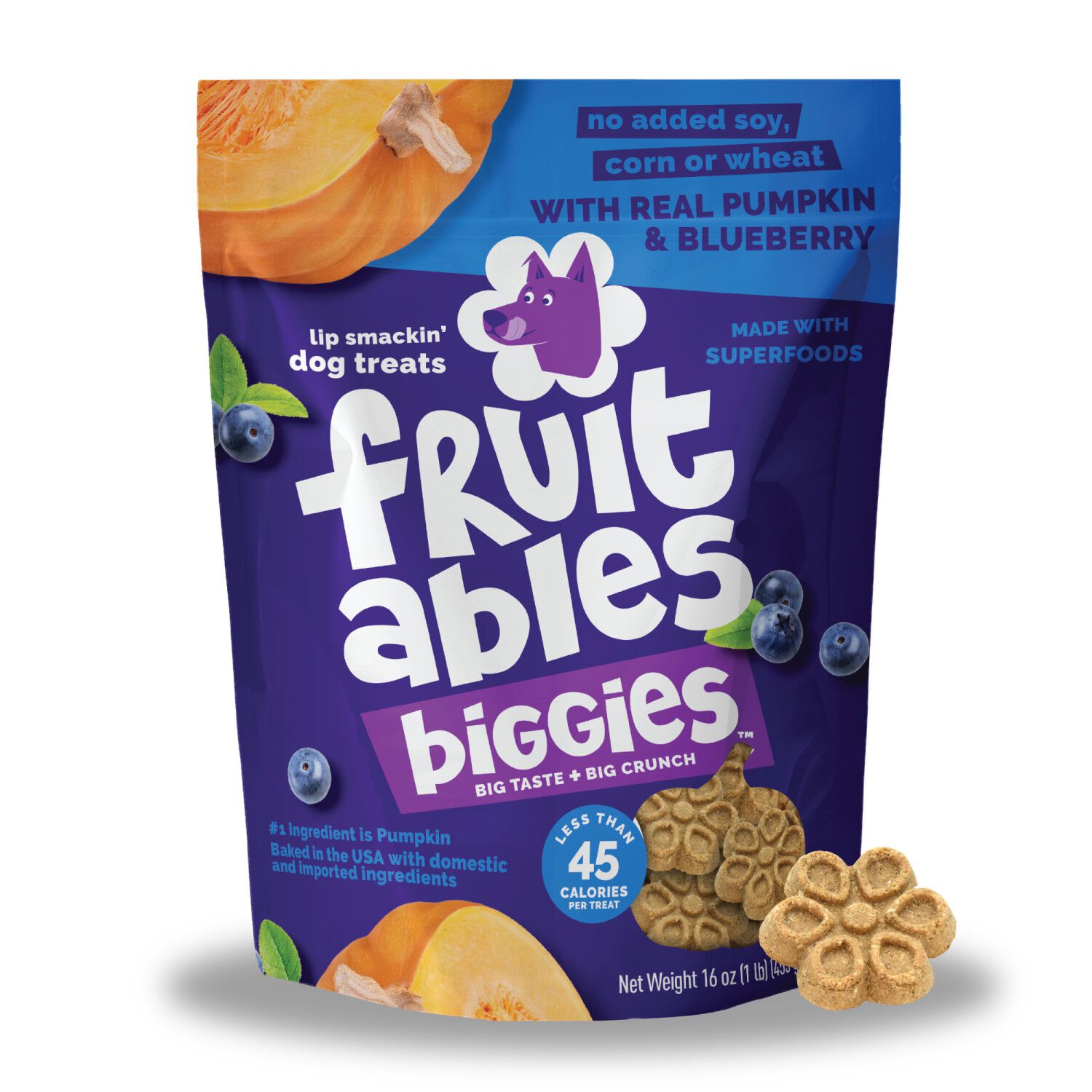 Fruitables Biggies Pumpkin & Blueberry Crunchy Biscuit Dog Treats, 16-Oz