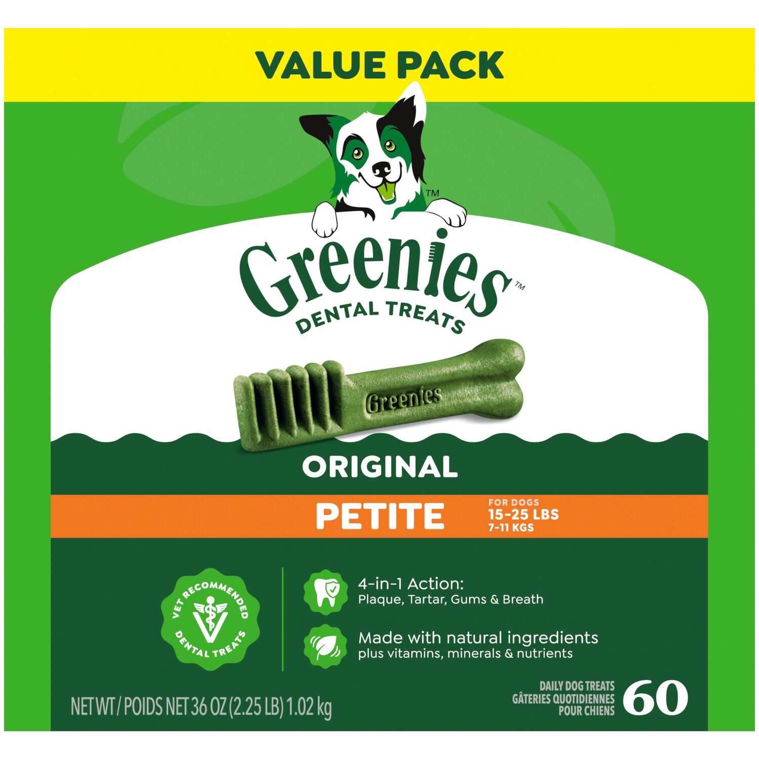 Greenies Petite Natural Original Chicken Flavor Dental Dog Treats, 60 Count