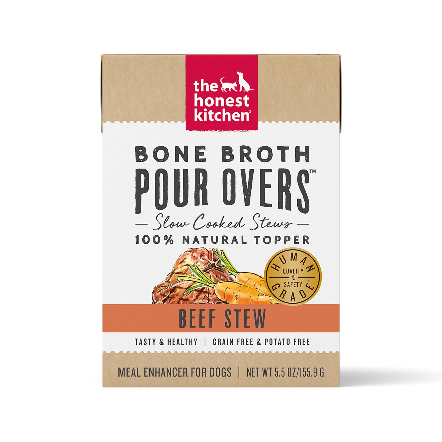 The Honest Kitchen Grain-Free Bone Broth Pour Overs Beef Stew Dog Food Topper, 5.5-Oz