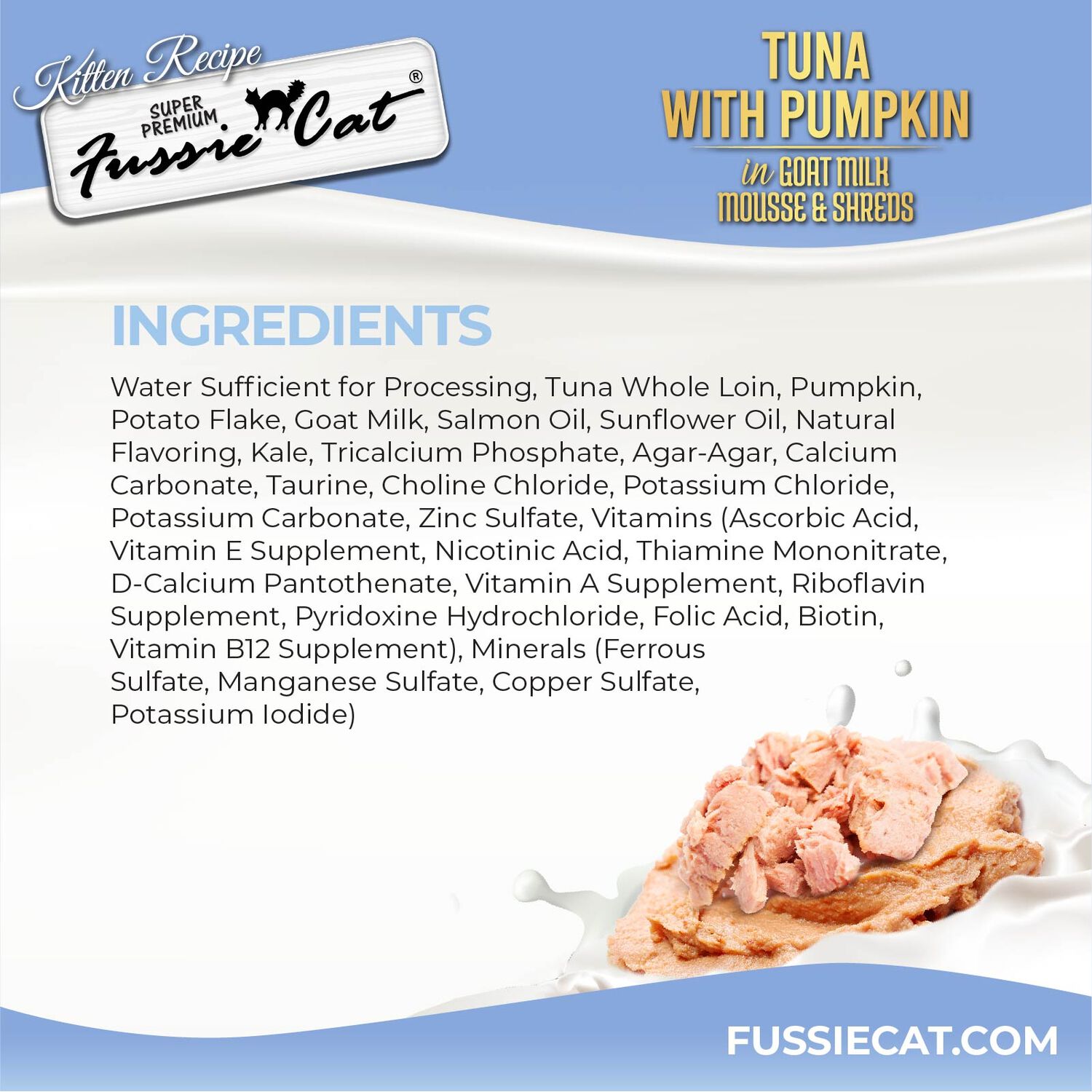 Fussie Cat Super Premium Tuna With Pumpkin In Goat Milk Mouse & Shreds Wet Cat Food For Kittens, 2.47-Oz - 12 Pack