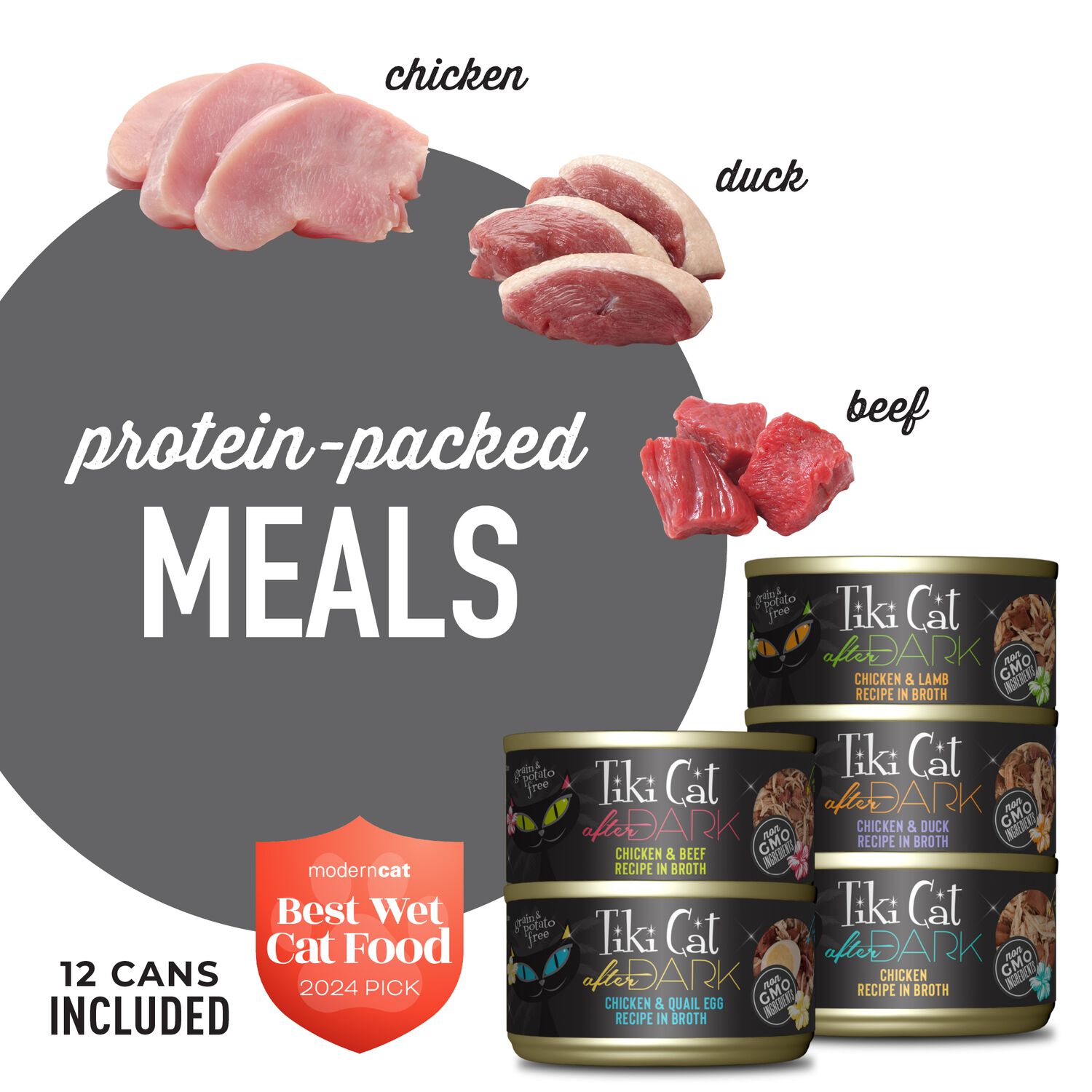 Tiki Cat After Dark Whole Foods Wet Cat Food, Variety Pack, 2.8-Oz Can 12-Count