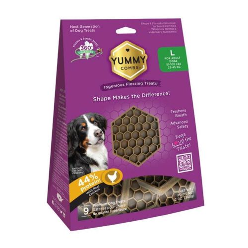 Yummy Combs Grain Free Protein Rich Large Dog Dental Treats - 12 Oz, 9 Count
