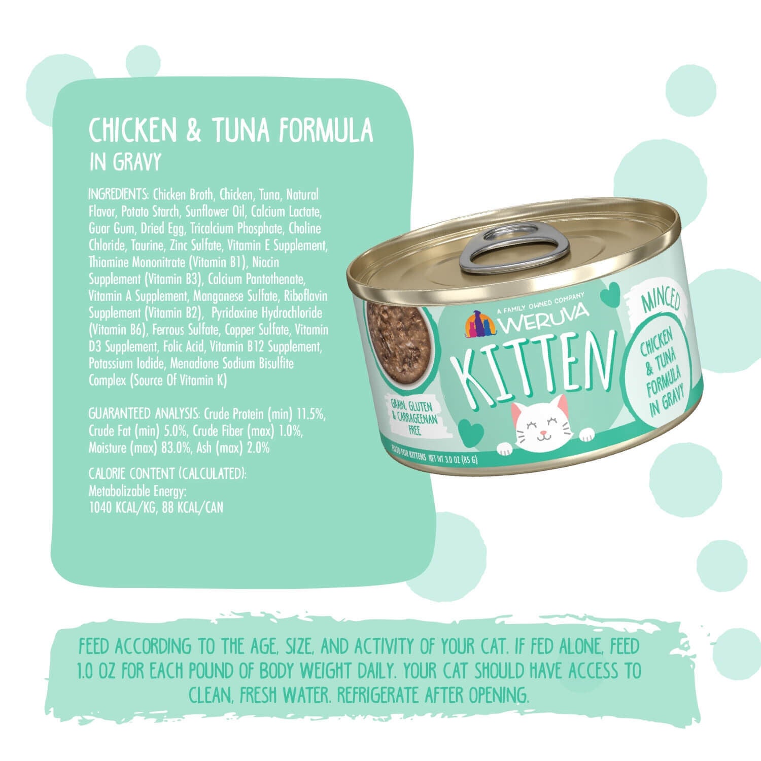 Weruva Kitten Grain Free Chicken & Tuna Formula In Gravy Wet Cat Food, 3-Oz Can