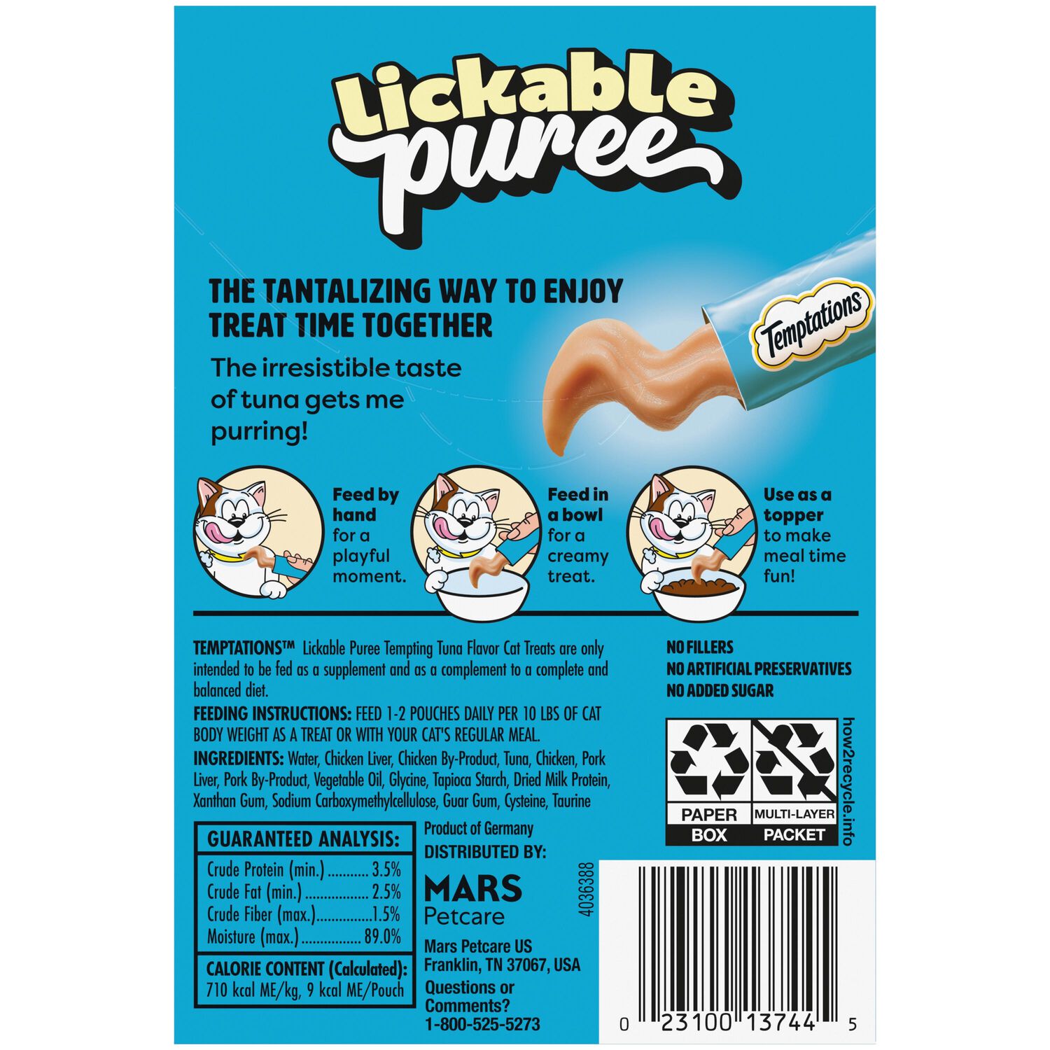 Temptations Creamy Puree With Tuna Lickable, Squeezable Cat Treats, 4-Pack Of 0.4-Oz Pouches