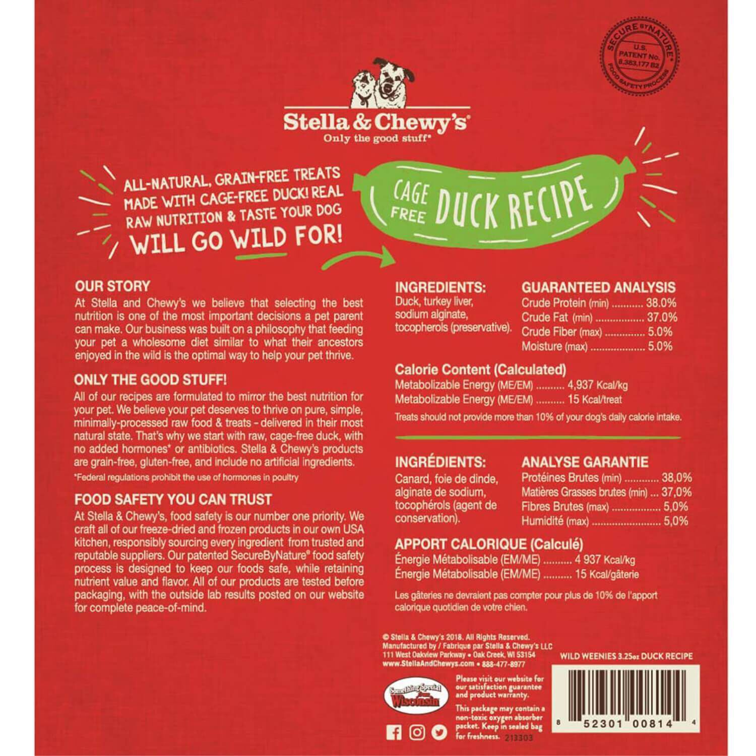 Stella & Chewy's Wild Weenies Freeze-Dried Raw Duck Recipe Dog Treats, 3.25-Oz Bag