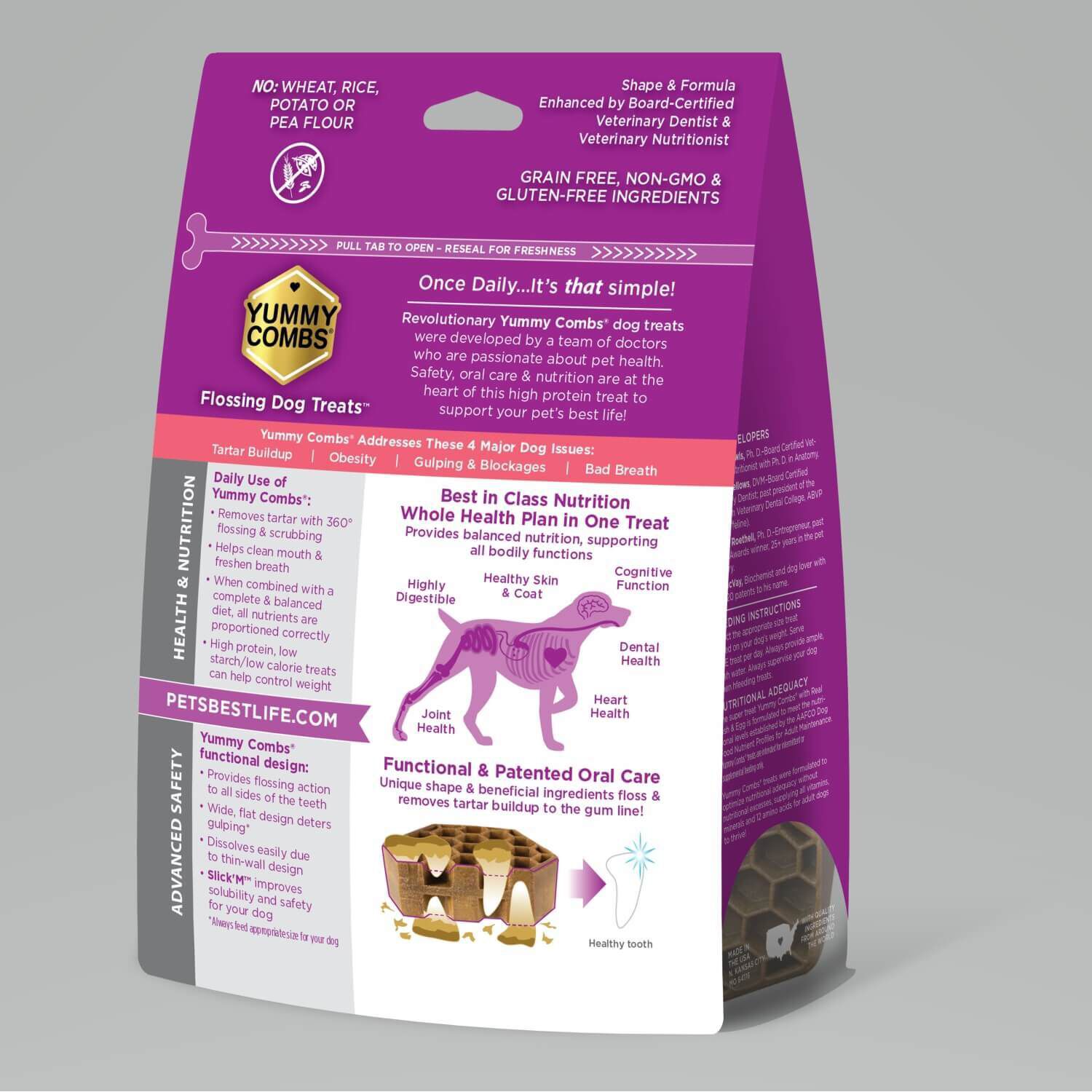 Yummy Combs Flossing Dental Care Allergy Relief Dog Treats, Large