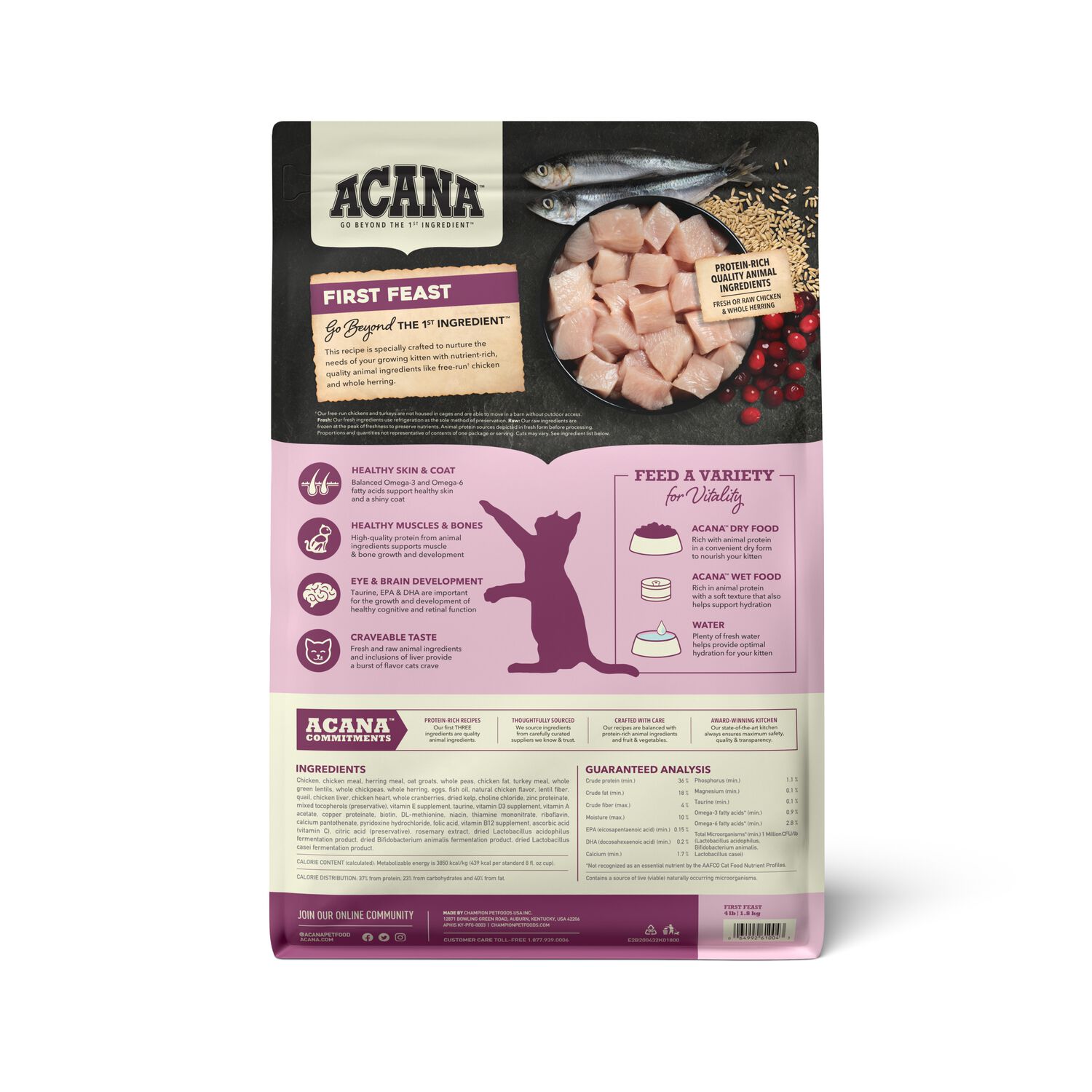 Acana First Feast, Chicken And Fish Dry Cat Food For Kittens, 4-Lb Bag