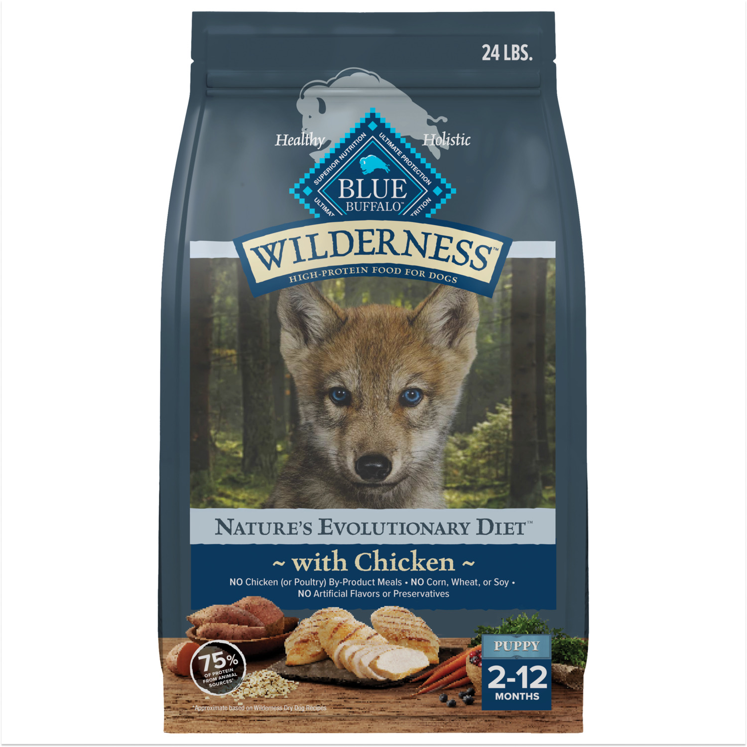Blue Buffalo Wilderness Chicken Recipe High-Protein Puppy Dry Dog Food, 24Lb