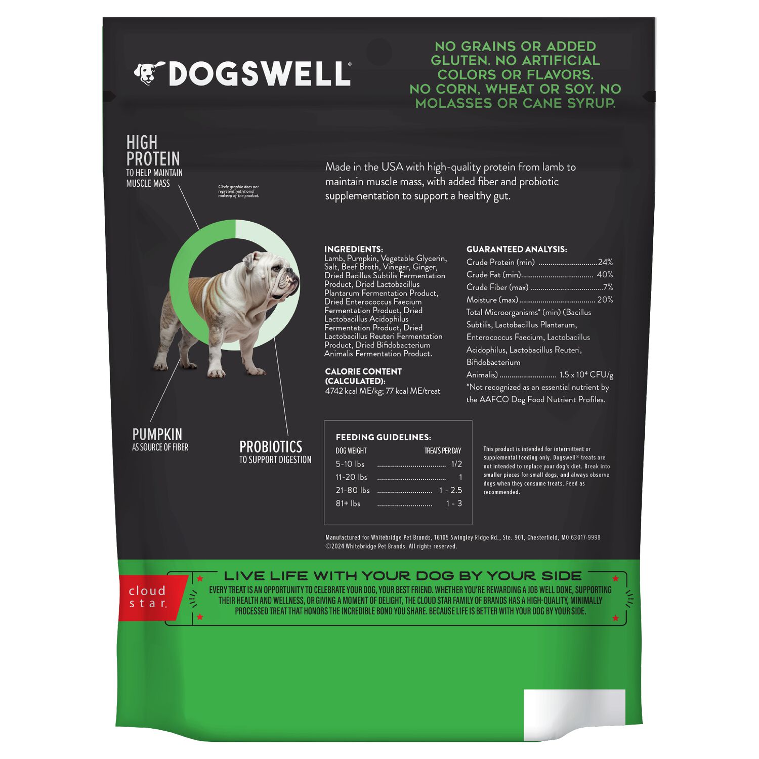 Dogswell Gut Health Single-Ingredient Jerky Dog Treats, Lamb, 10-Oz
