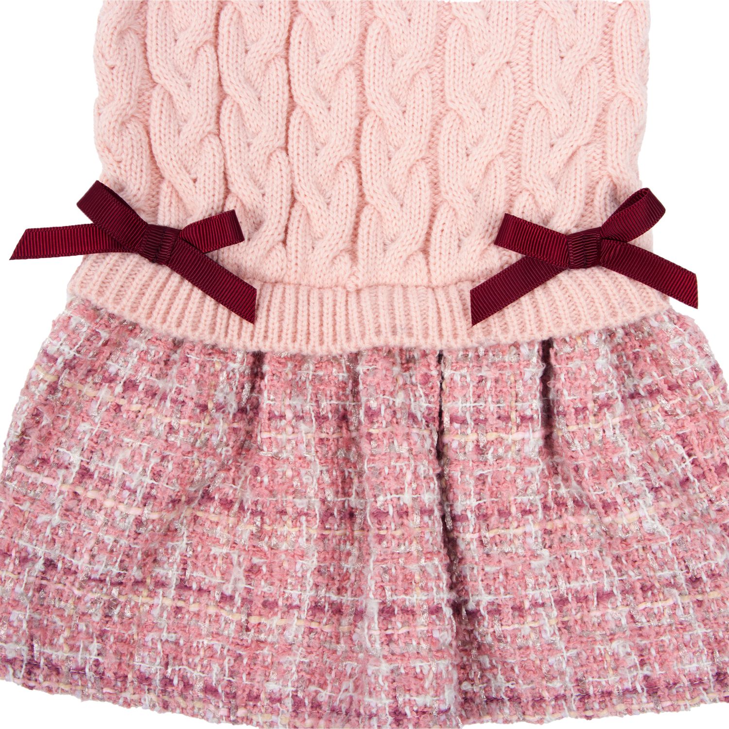 Aristopet Pink Cable Knit Bow Sweater Dog Dress, Large