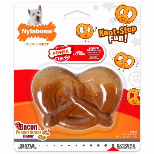 Nylabone Power Chew Pretzel Dog Toy - Bacon & Peanut Butter Flavor