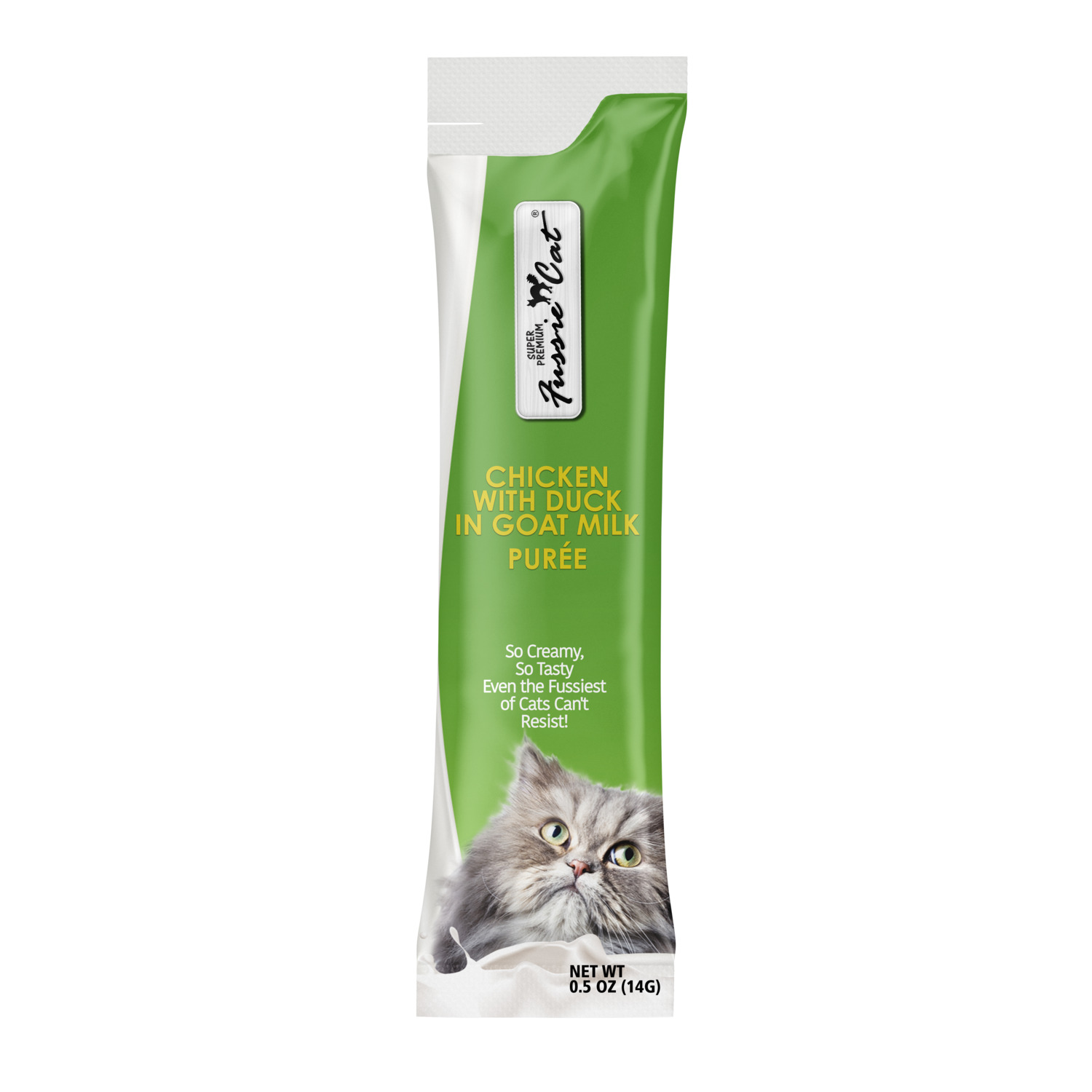 Fussie Cat Super Premium Chicken With Duck In Goat Milk Puree Lickable Cat Treat, 4-2Oz Tubes